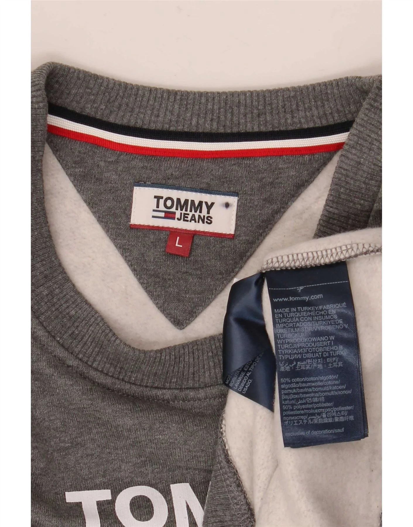 Tommy Hilfiger Mens Graphic Sweatshirt Jumper Large Grey Cotton - Image 3