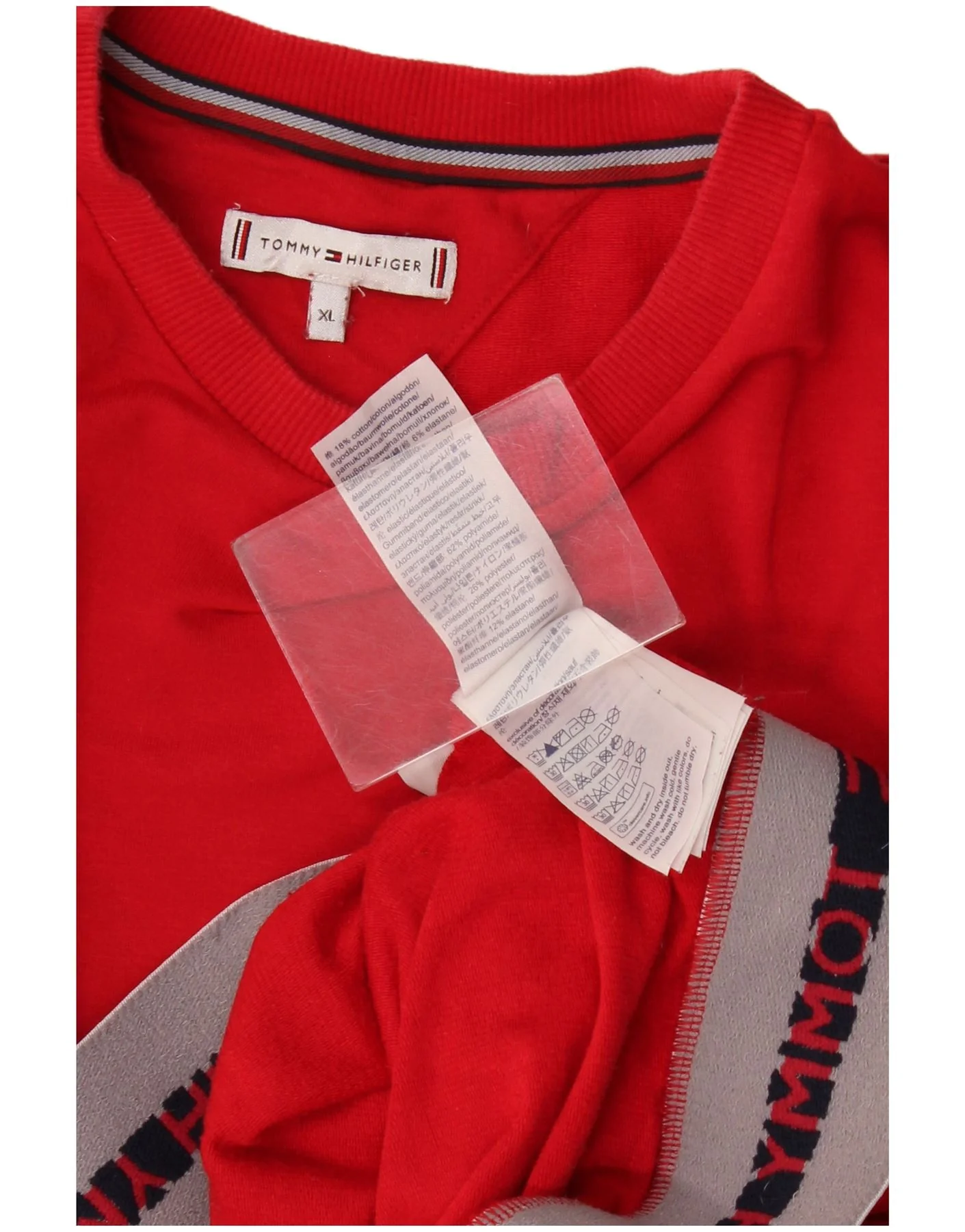 Tommy Hilfiger Mens Graphic Sweatshirt Jumper XL Red Colourblock Cotton - Image 3