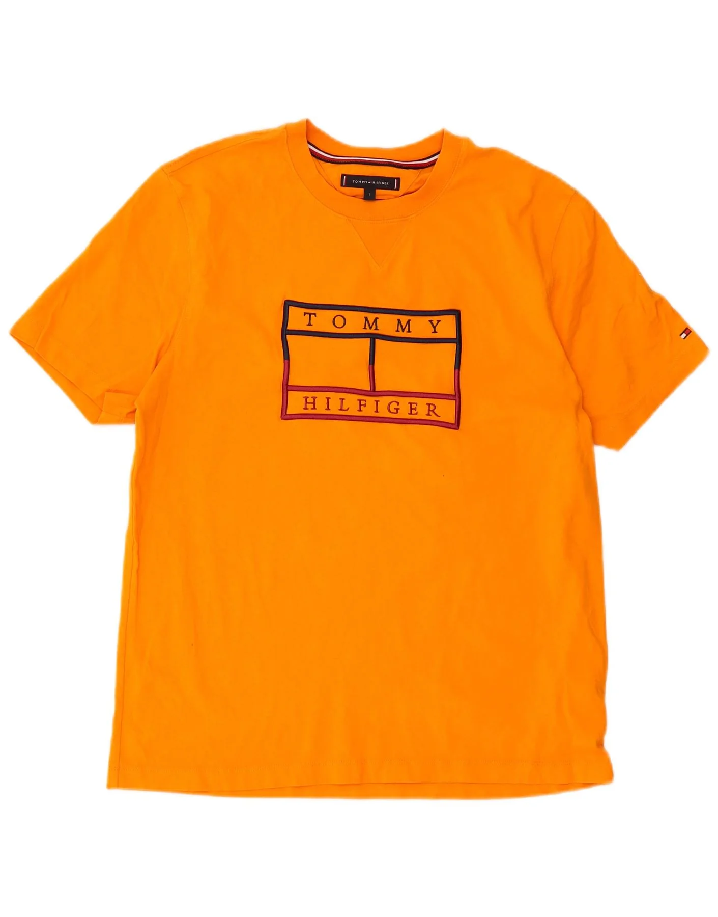 Tommy Hilfiger Mens Graphic T-Shirt Top Large Orange Cotton