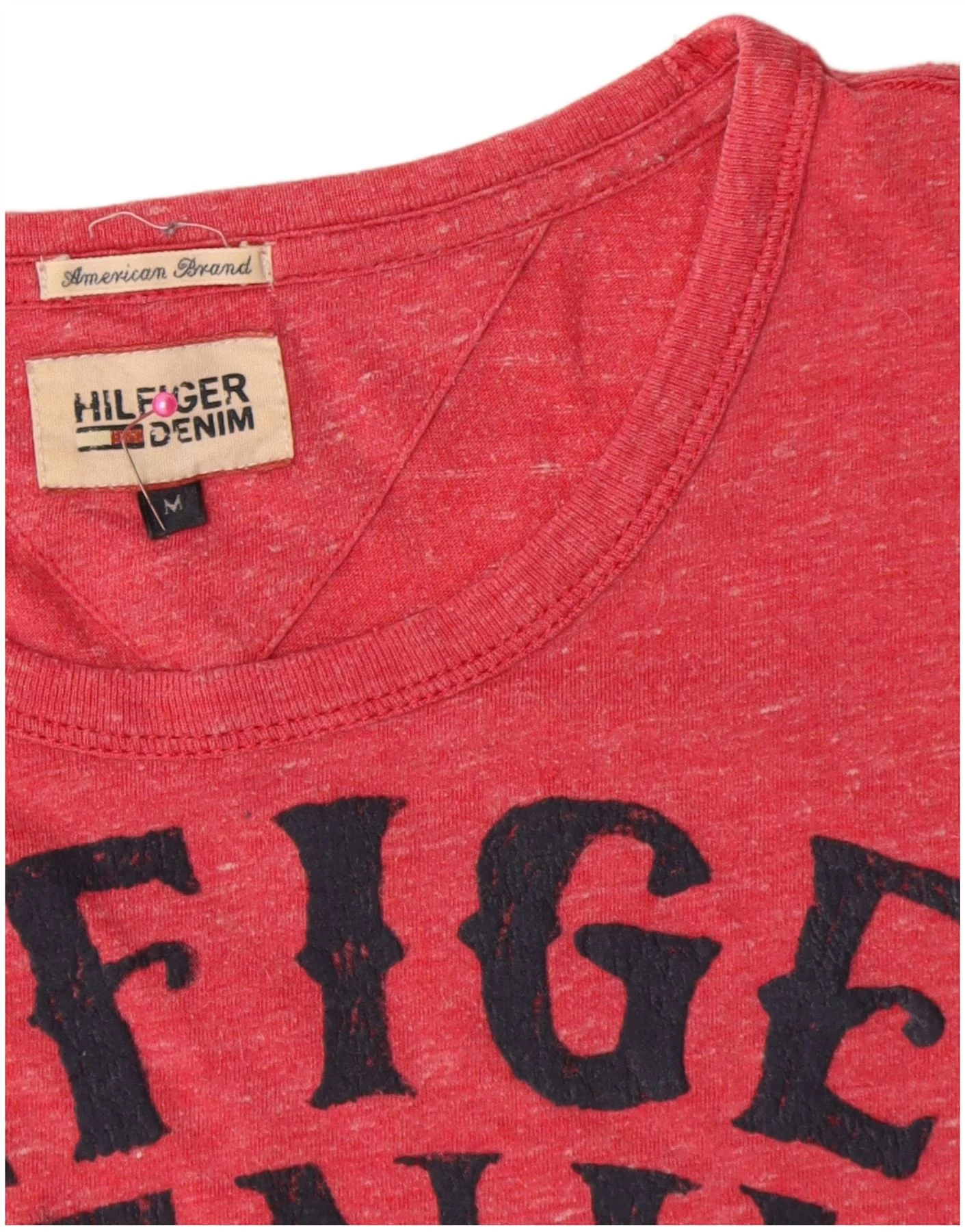 Tommy Hilfiger Mens Graphic T-Shirt Top Medium Red Flecked Cotton - Image 4