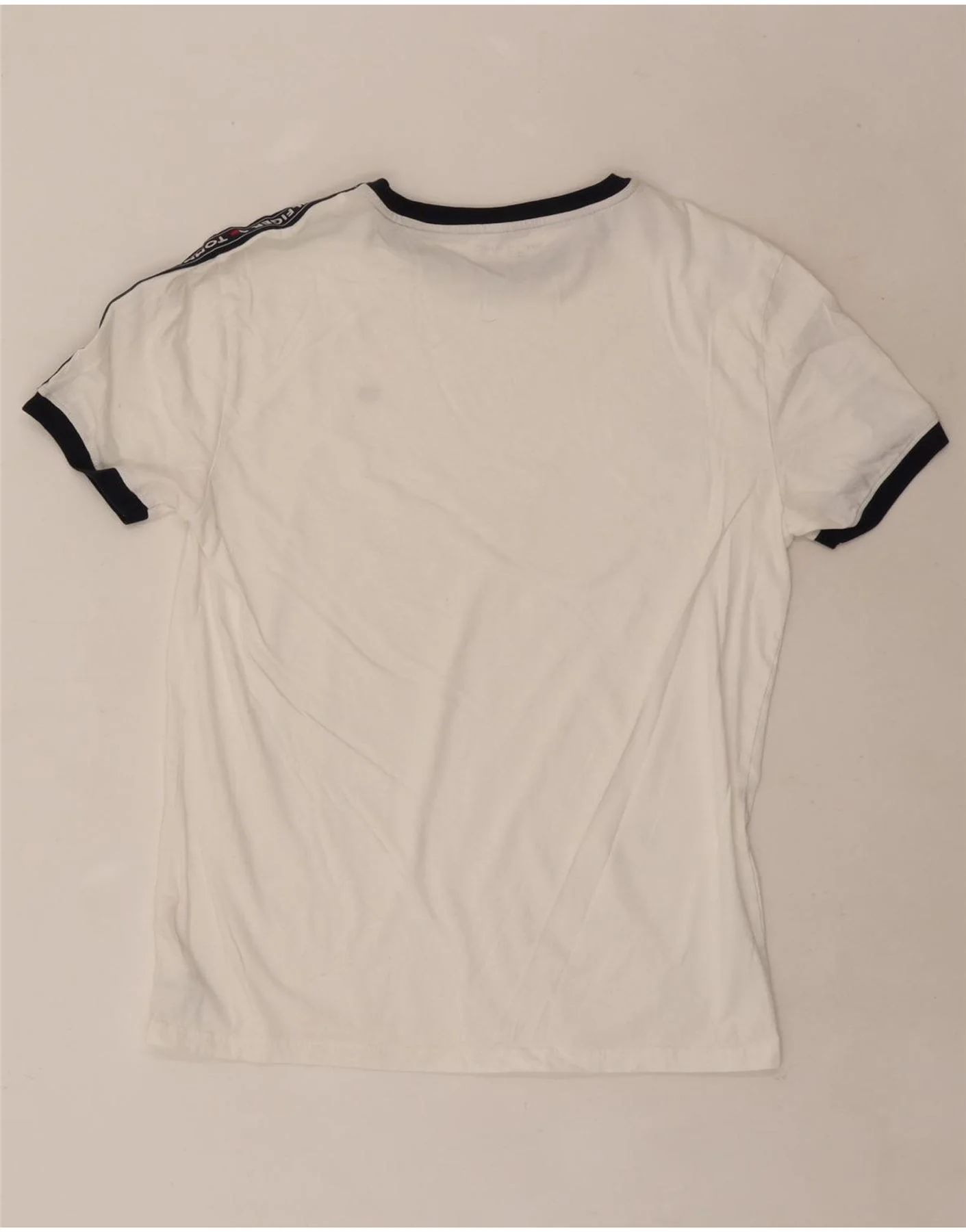 Tommy Hilfiger Mens Graphic T-Shirt Top Medium White Colourblock Cotton - Image 2
