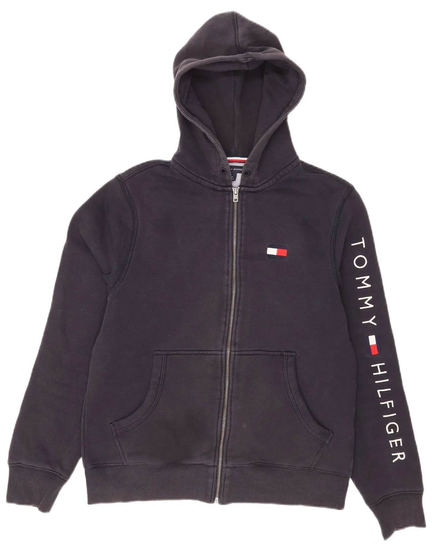 Tommy Hilfiger Mens Graphic Zip Hoodie Sweater Small Navy Blue Cotton