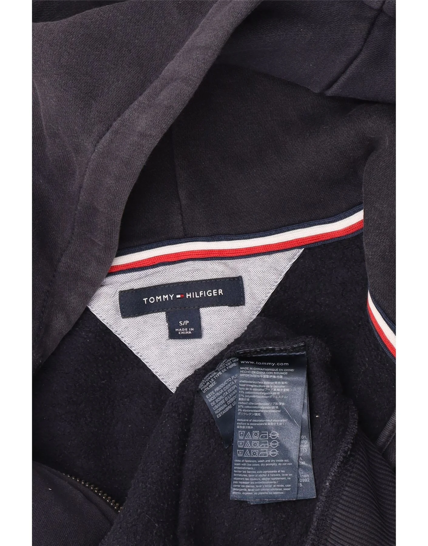 Tommy Hilfiger Mens Graphic Zip Hoodie Sweater Small Navy Blue Cotton - Image 4