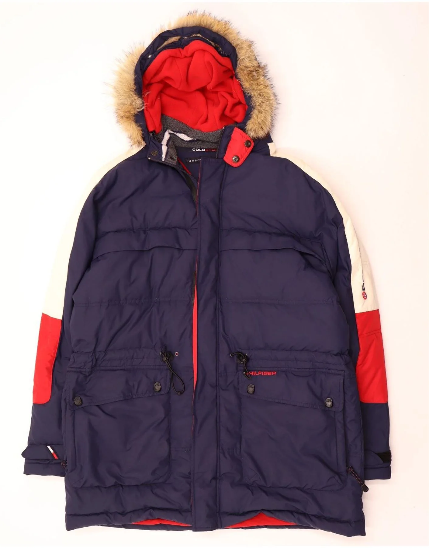 Tommy Hilfiger Mens Hooded Padded Coat UK 42 XL Blue Colourblock Polyester