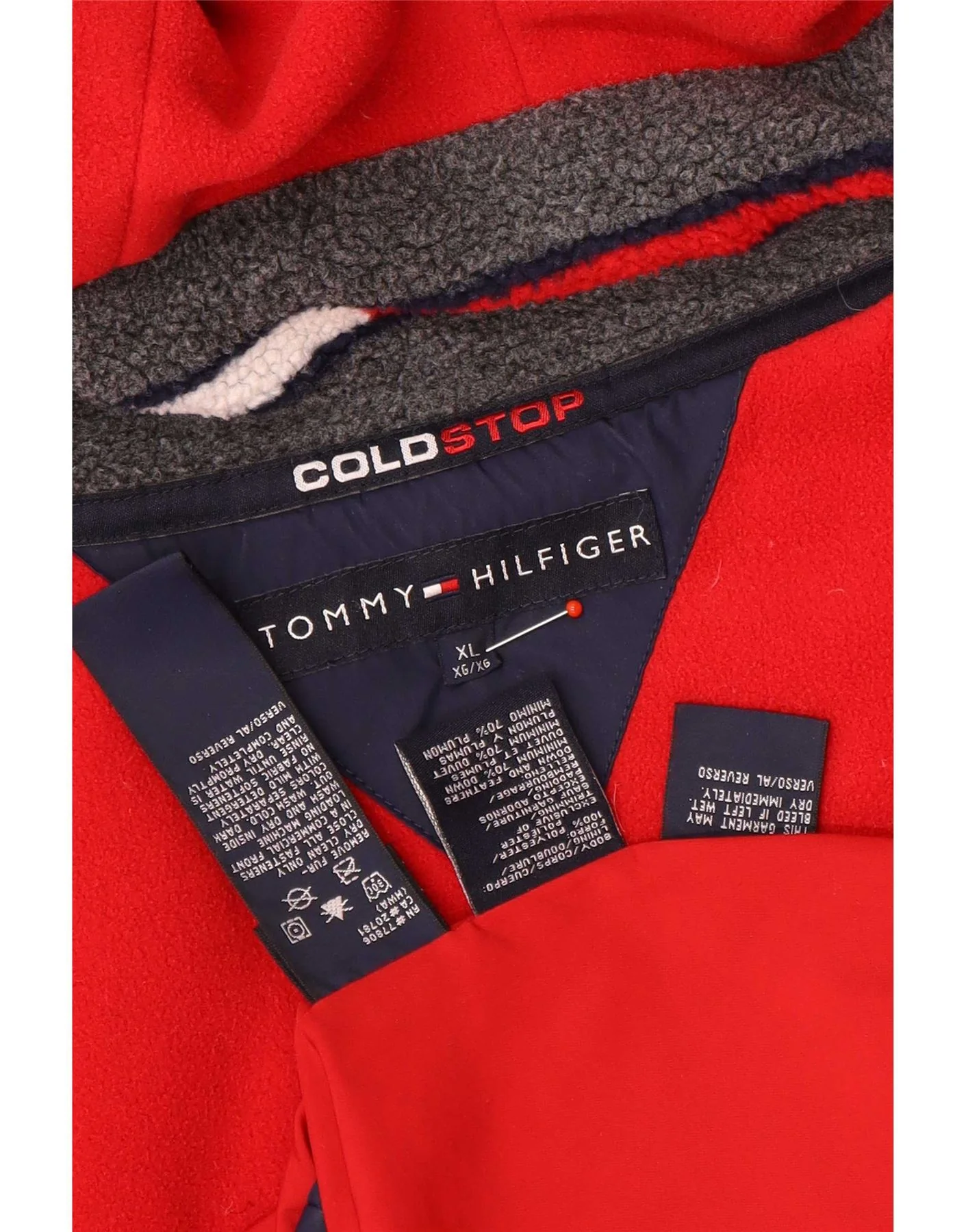 Tommy Hilfiger Mens Hooded Padded Coat UK 42 XL Blue Colourblock Polyester - Image 3
