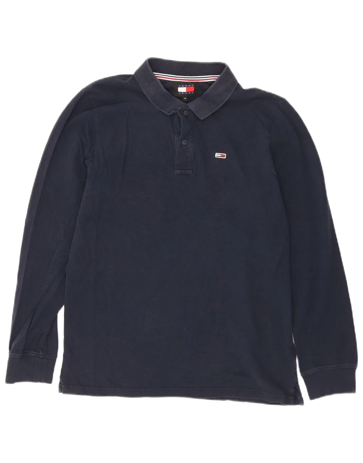 Tommy Hilfiger Mens Long Sleeve Polo Shirt Medium Navy Blue Cotton