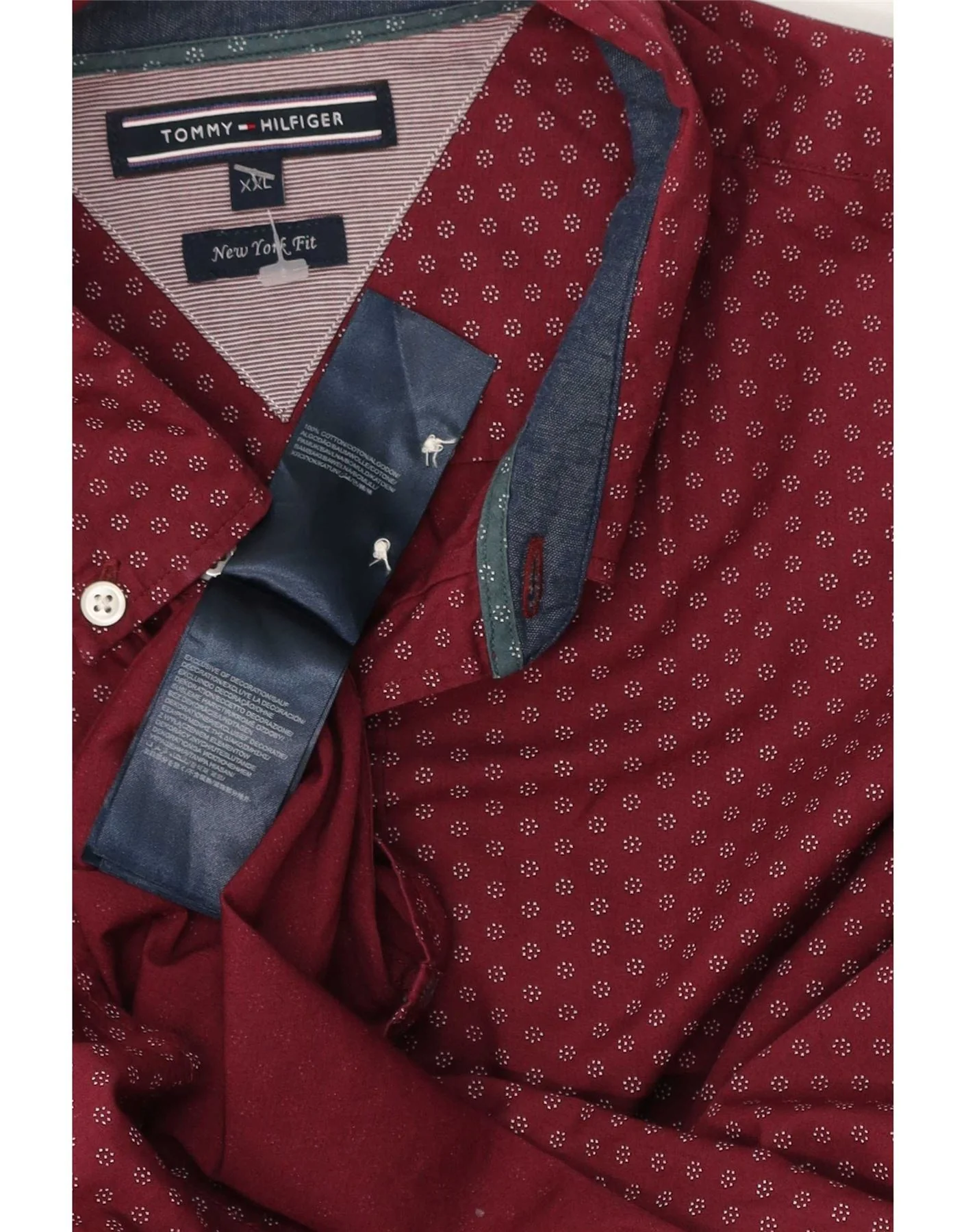 Tommy Hilfiger Mens New York Fit Shirt 2XL Burgundy Spotted Cotton - Image 3