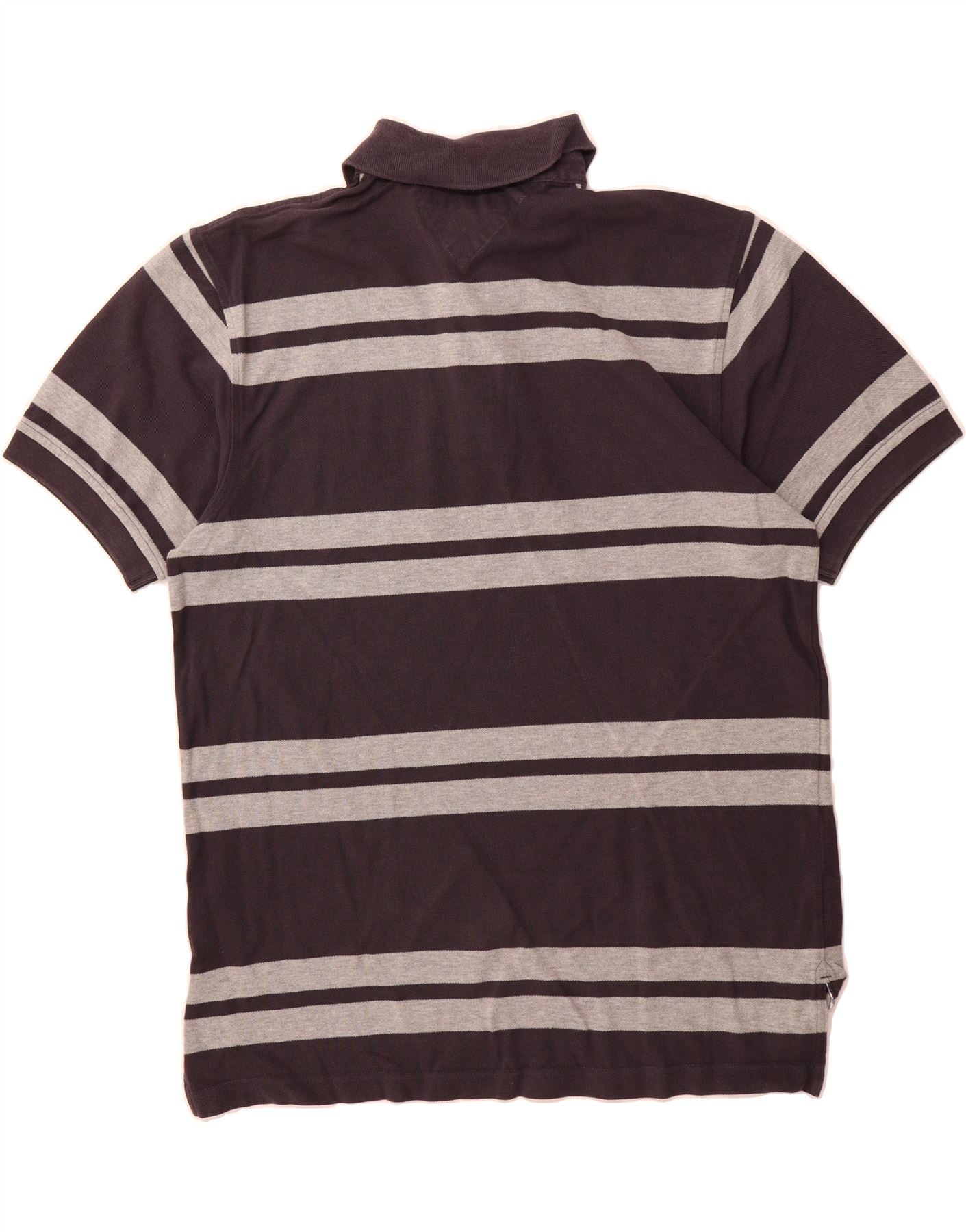 TOMMY HILFIGER Mens Polo Shirt Medium Navy Blue Striped Cotton - Image 2