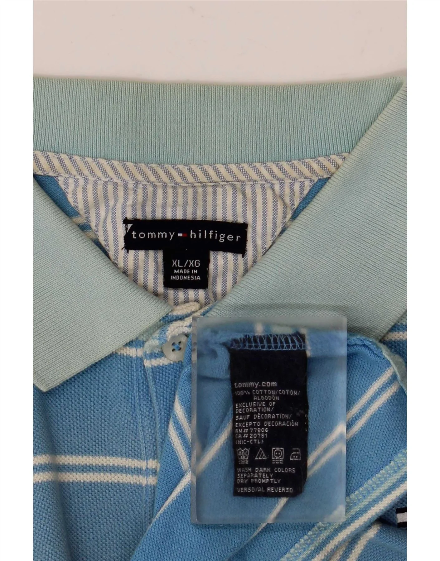 Tommy Hilfiger Mens Polo Shirt XL Blue Striped Cotton - Image 4