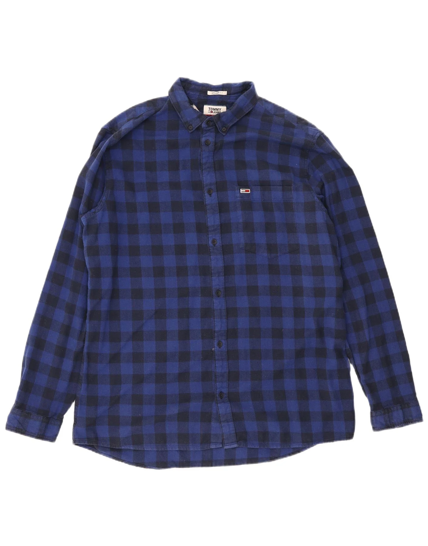 Tommy Hilfiger Mens Regular Fit Flannel Shirt 2XL Navy Blue Gingham Cotton