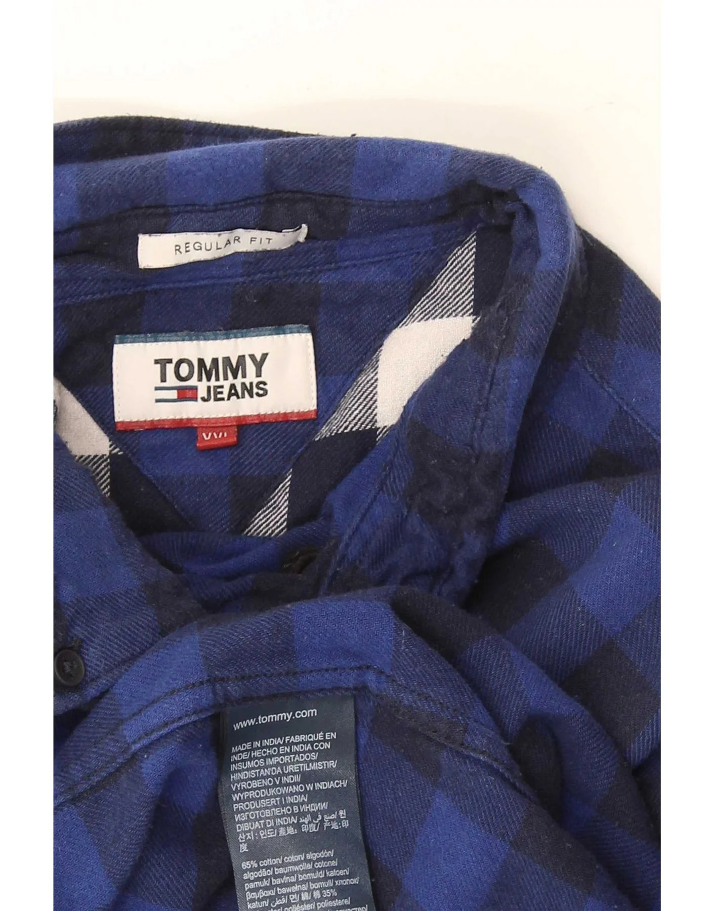 Tommy Hilfiger Mens Regular Fit Flannel Shirt 2XL Navy Blue Gingham Cotton - Image 3