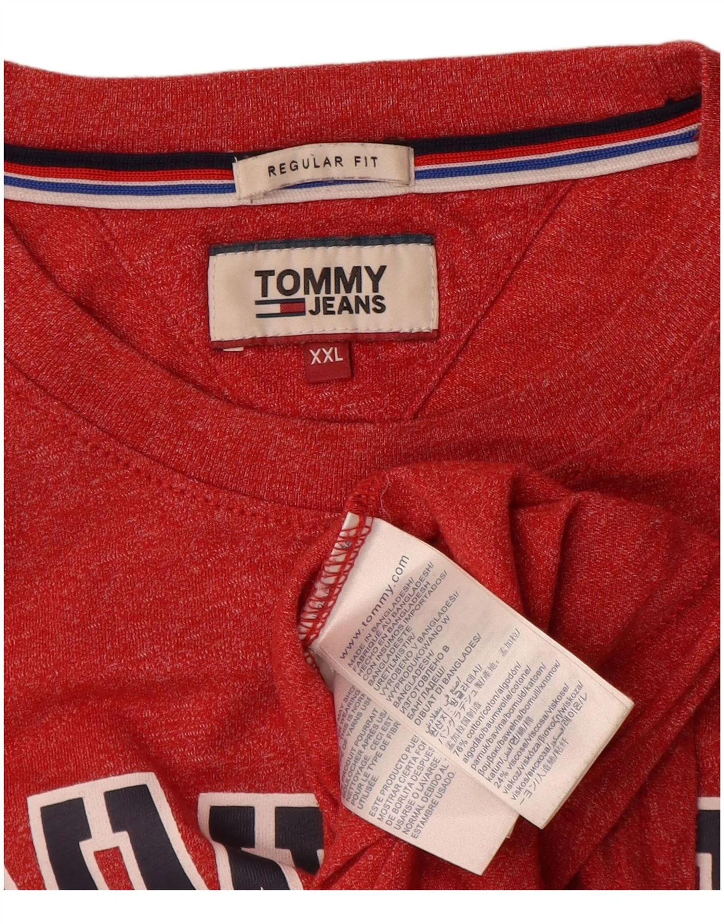 Tommy Hilfiger Mens Regular Fit Graphic Top Long Sleeve 2XL Red Flecked - Image 3