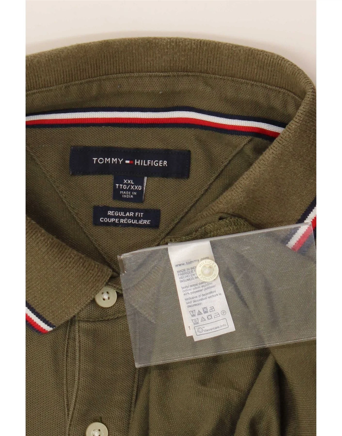 Tommy Hilfiger Mens Regular Fit Polo Shirt 2XL Khaki Cotton - Image 3