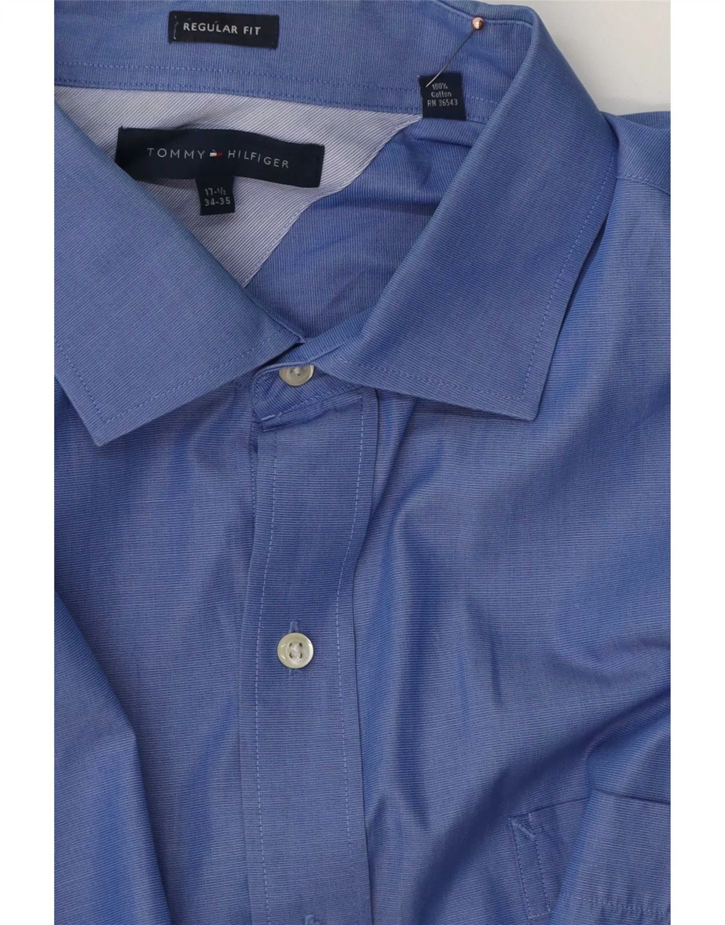 Tommy Hilfiger Mens Regular Fit Shirt Size 17 1/2 XL Blue Cotton - Image 4