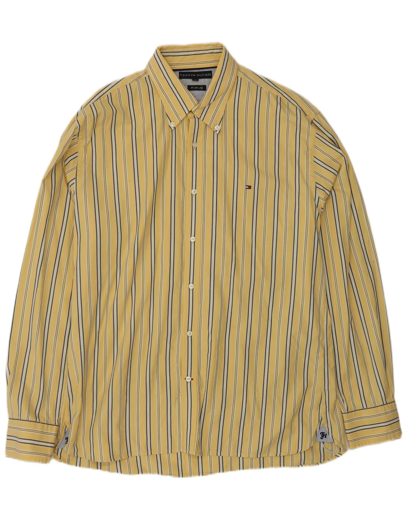 Tommy Hilfiger Mens Regular Fit Shirt XL Yellow Striped Cotton