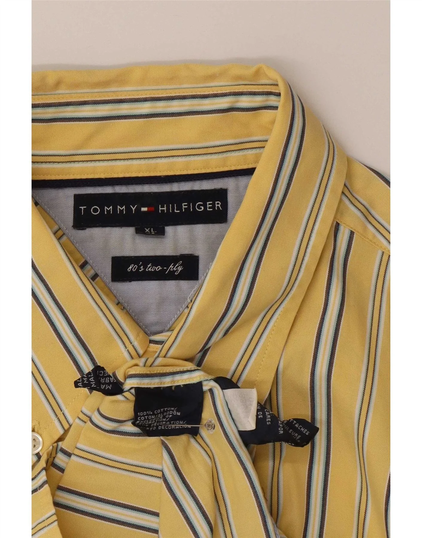 Tommy Hilfiger Mens Regular Fit Shirt XL Yellow Striped Cotton - Image 4