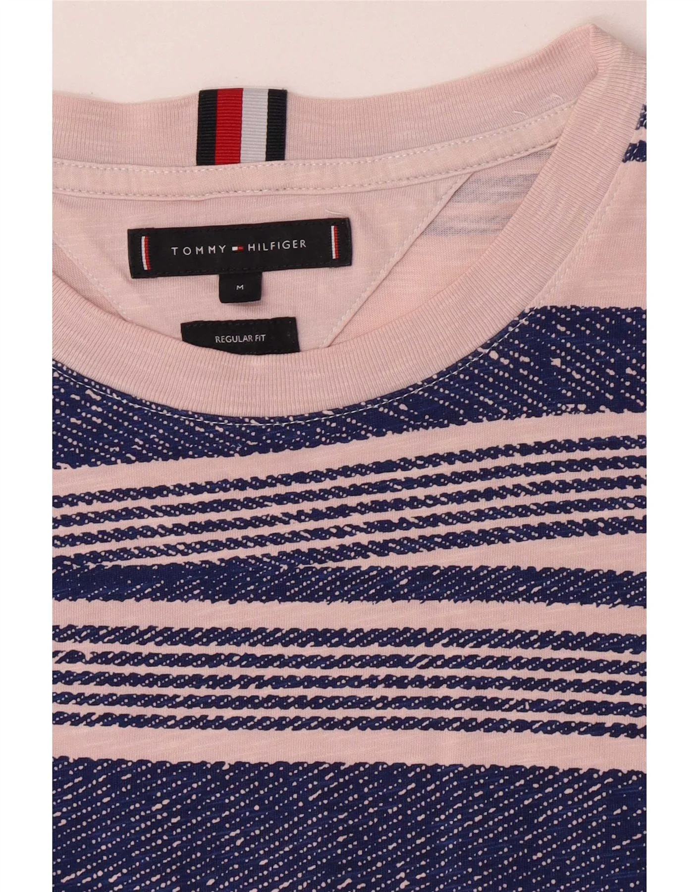 Tommy Hilfiger Mens Regular Fit T-Shirt Top Medium Pink Striped - Image 3