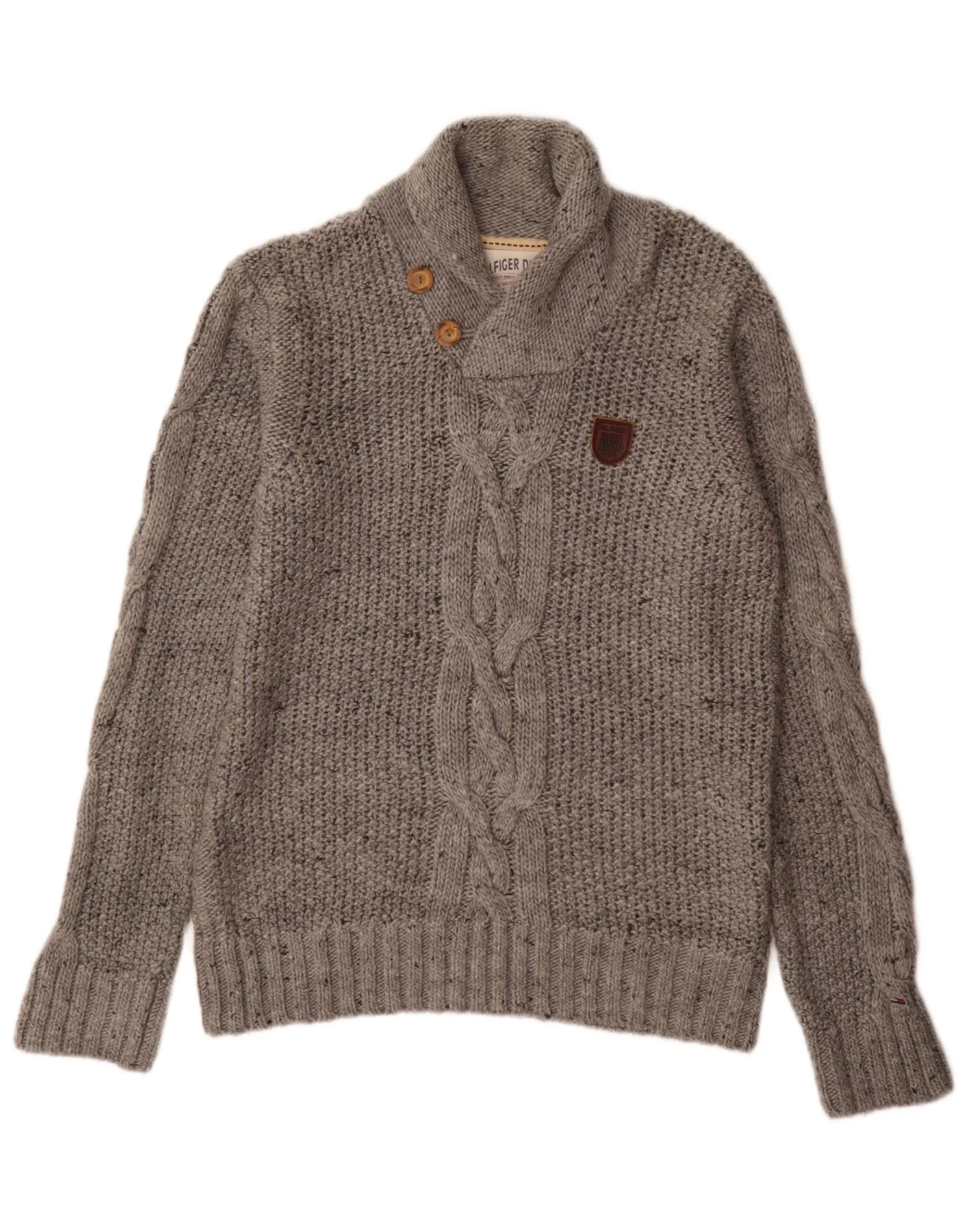 Tommy Hilfiger Mens Shawl Neck Jumper Sweater Medium Grey Acrylic