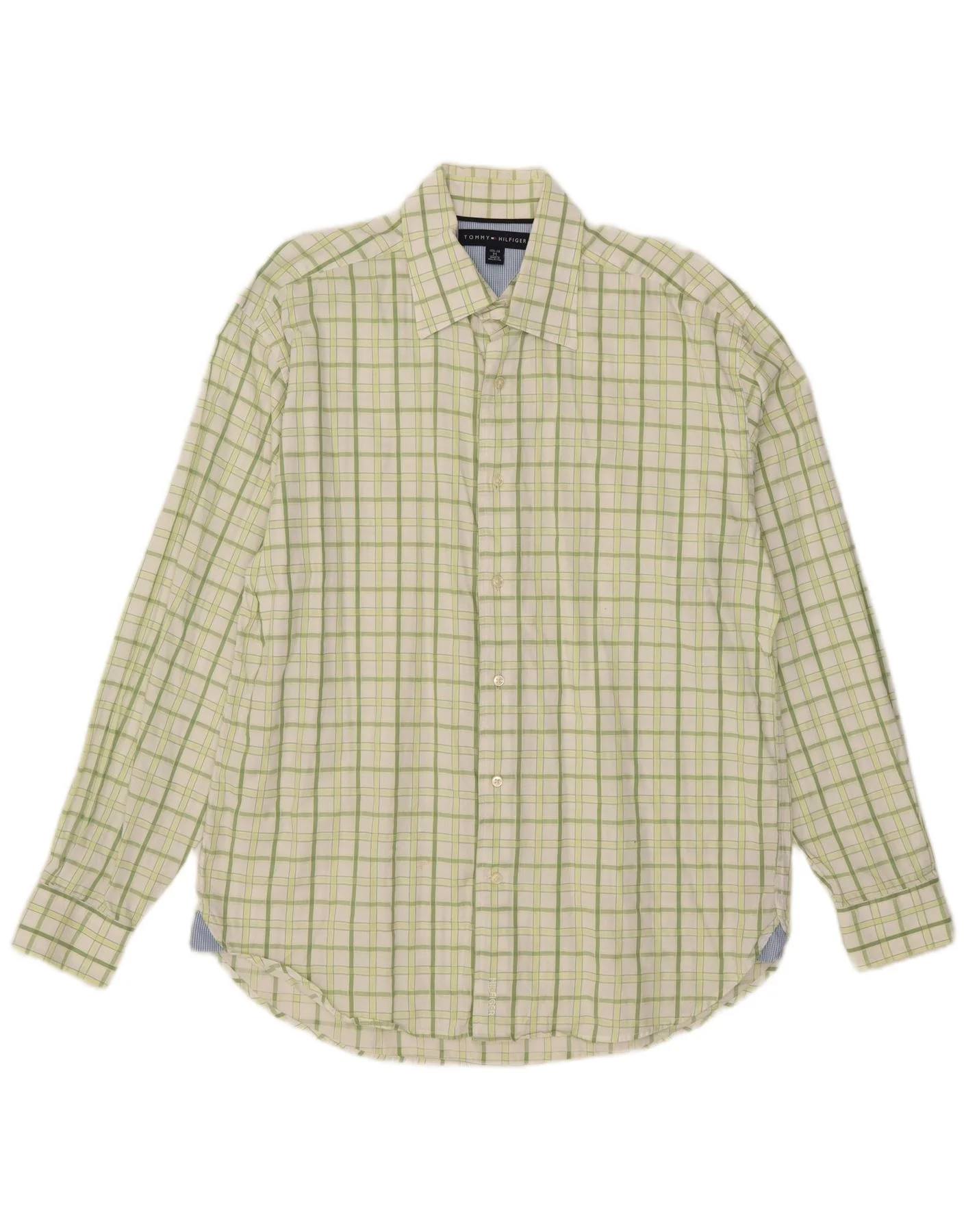 Tommy Hilfiger Mens Shirt Size 15 1/2 16 Medium Green Check Cotton