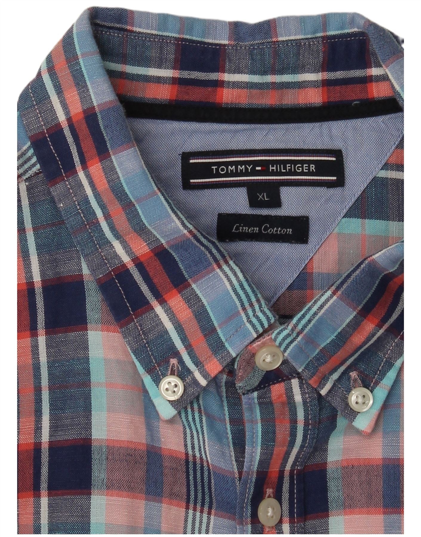 Tommy Hilfiger Mens Shirt XL Blue Check Linen - Image 3