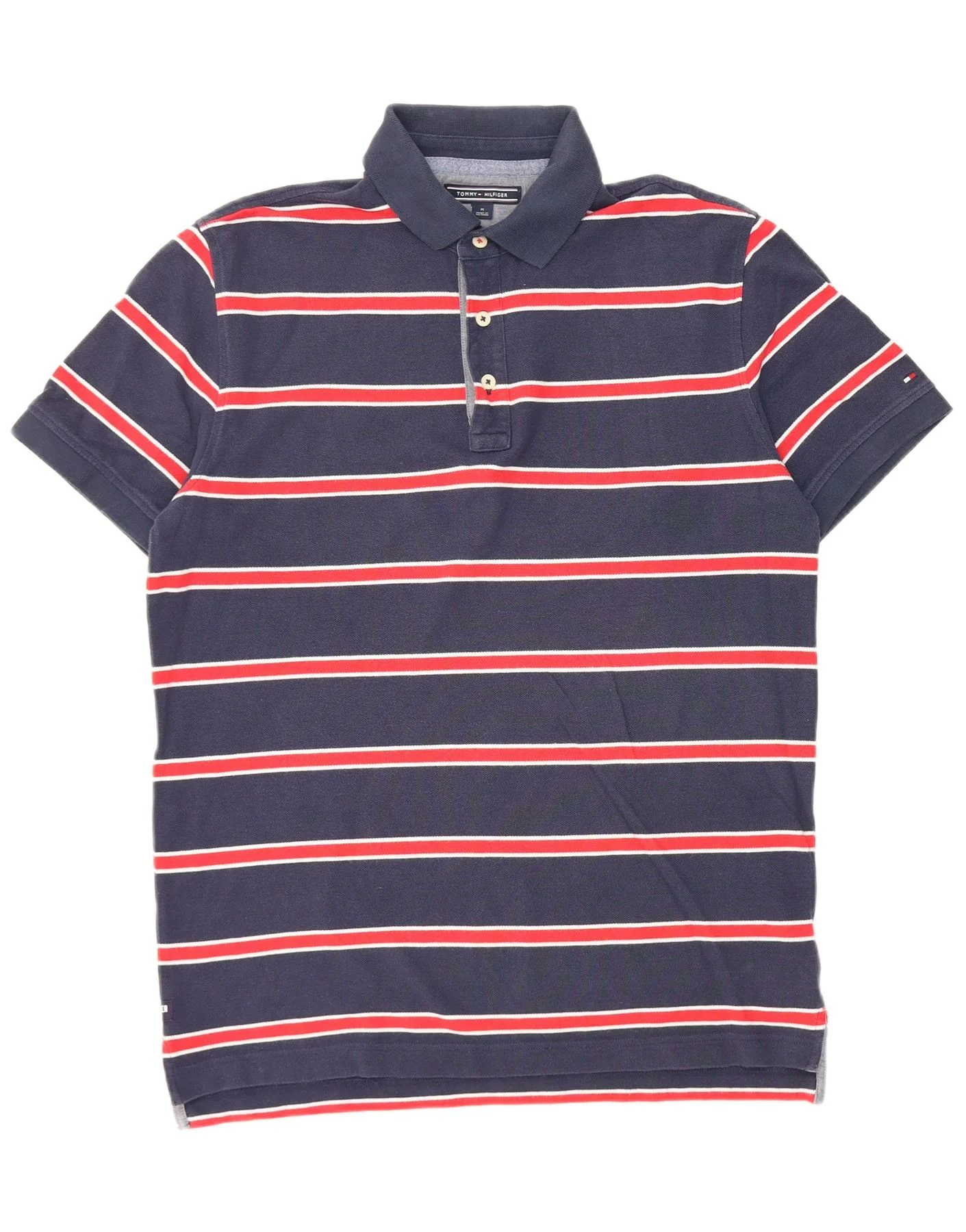 Tommy Hilfiger Mens Short Sleeve Polo Shirt Medium Navy Blue Striped
