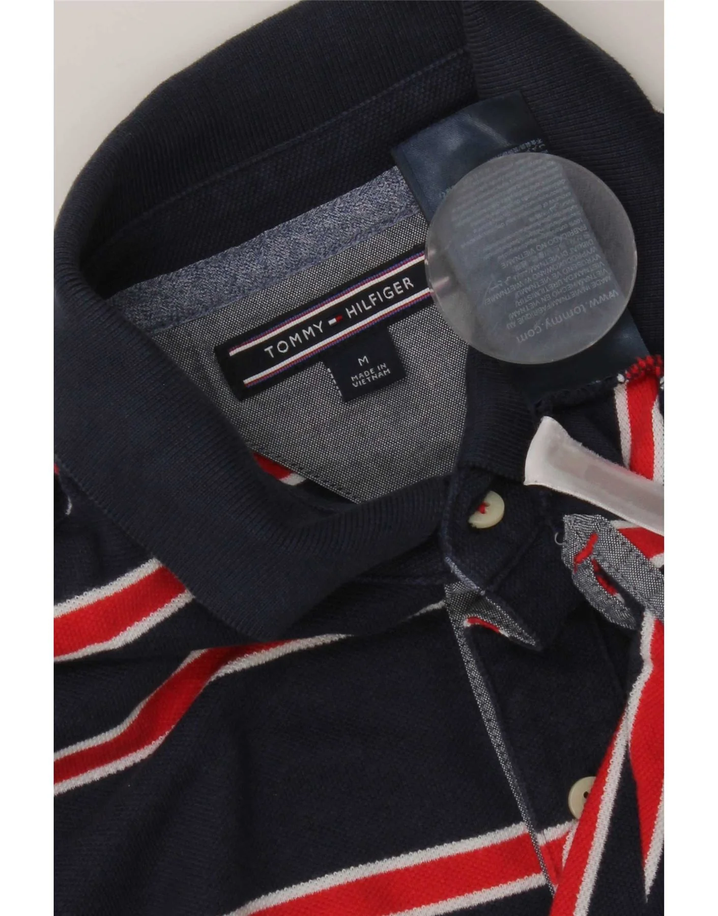 Tommy Hilfiger Mens Short Sleeve Polo Shirt Medium Navy Blue Striped - Image 3