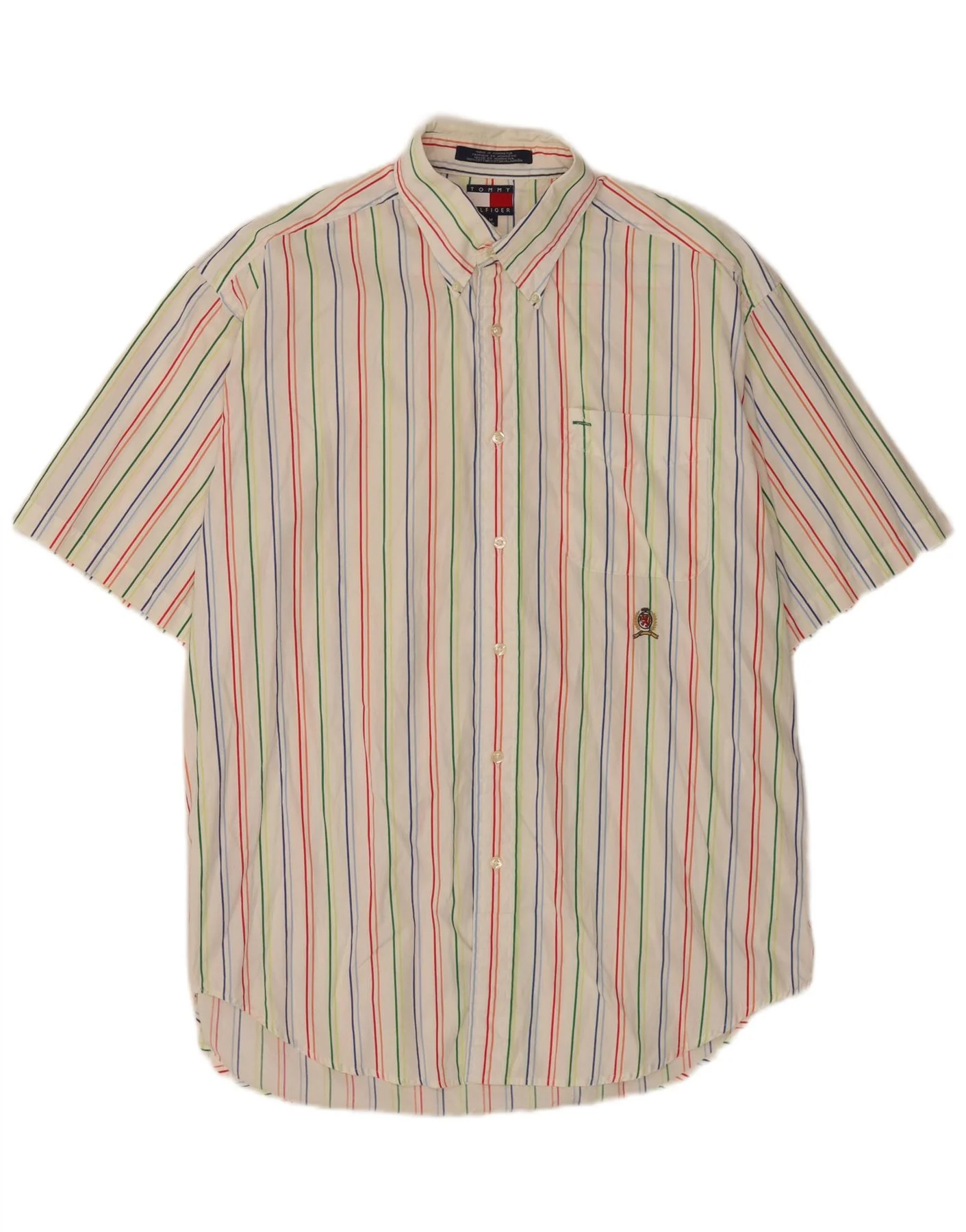 Tommy Hilfiger Mens Short Sleeve Regular Fit Shirt Medium White Striped