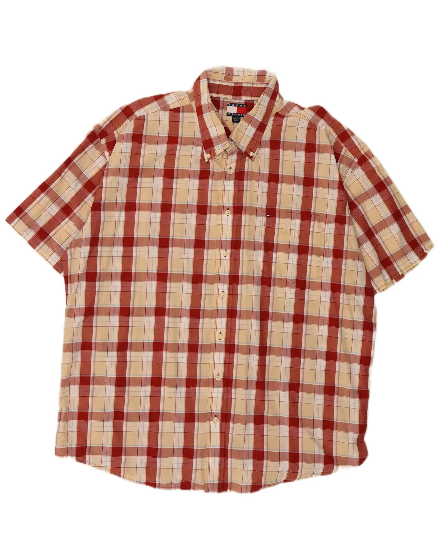 Tommy Hilfiger Mens Short Sleeve Shirt 2XL Red Check Cotton