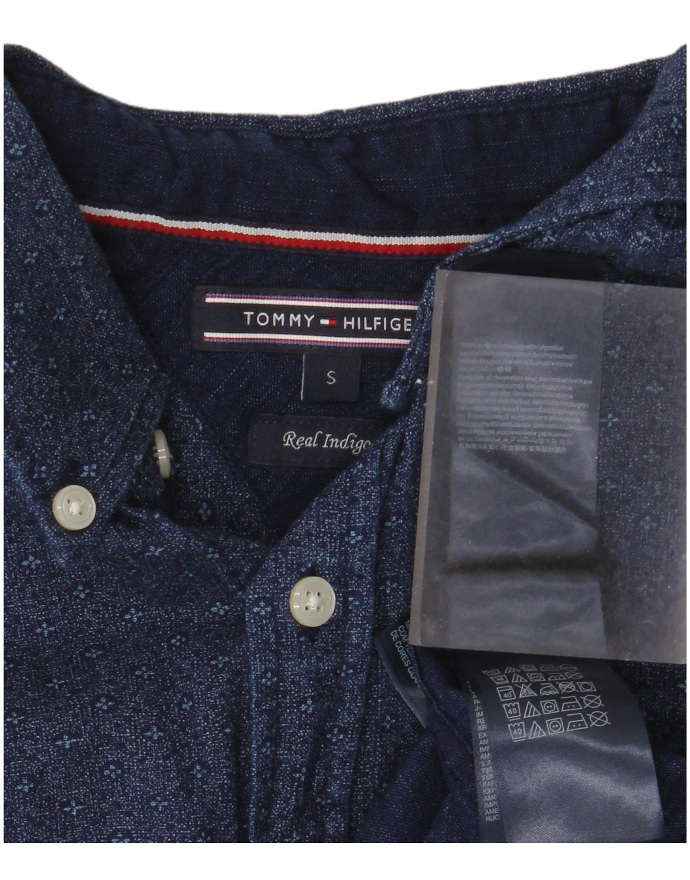 Tommy Hilfiger Mens Short Sleeve Shirt Small Navy Blue Spotted Cotton - Image 3