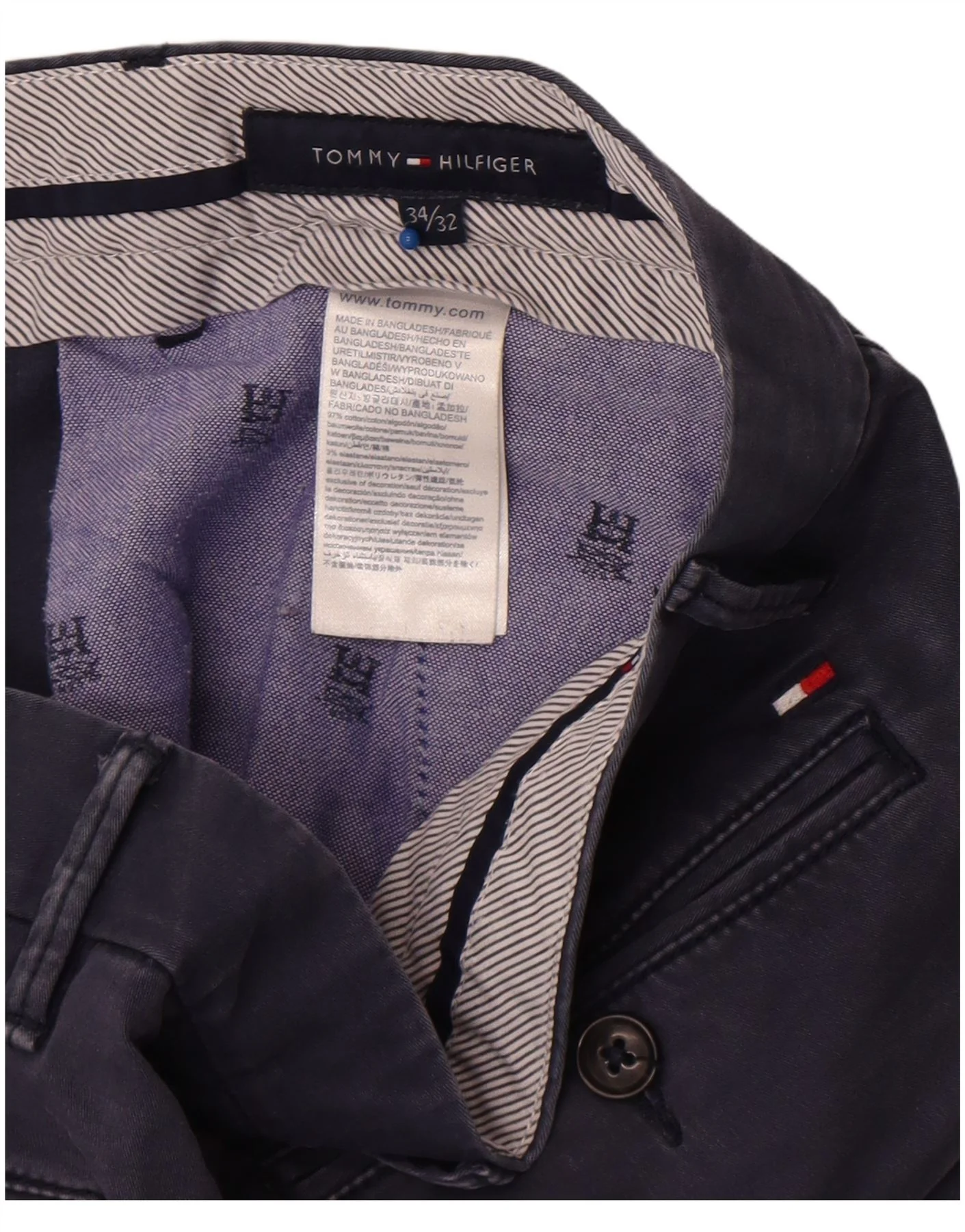 Tommy Hilfiger Mens Slim Chino Trousers W34 L32 Navy Blue Cotton - Image 3