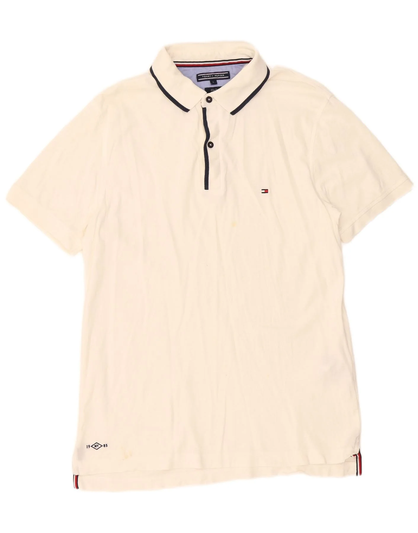 Tommy Hilfiger Mens Slim Fit Polo Shirt Large Off White Cotton