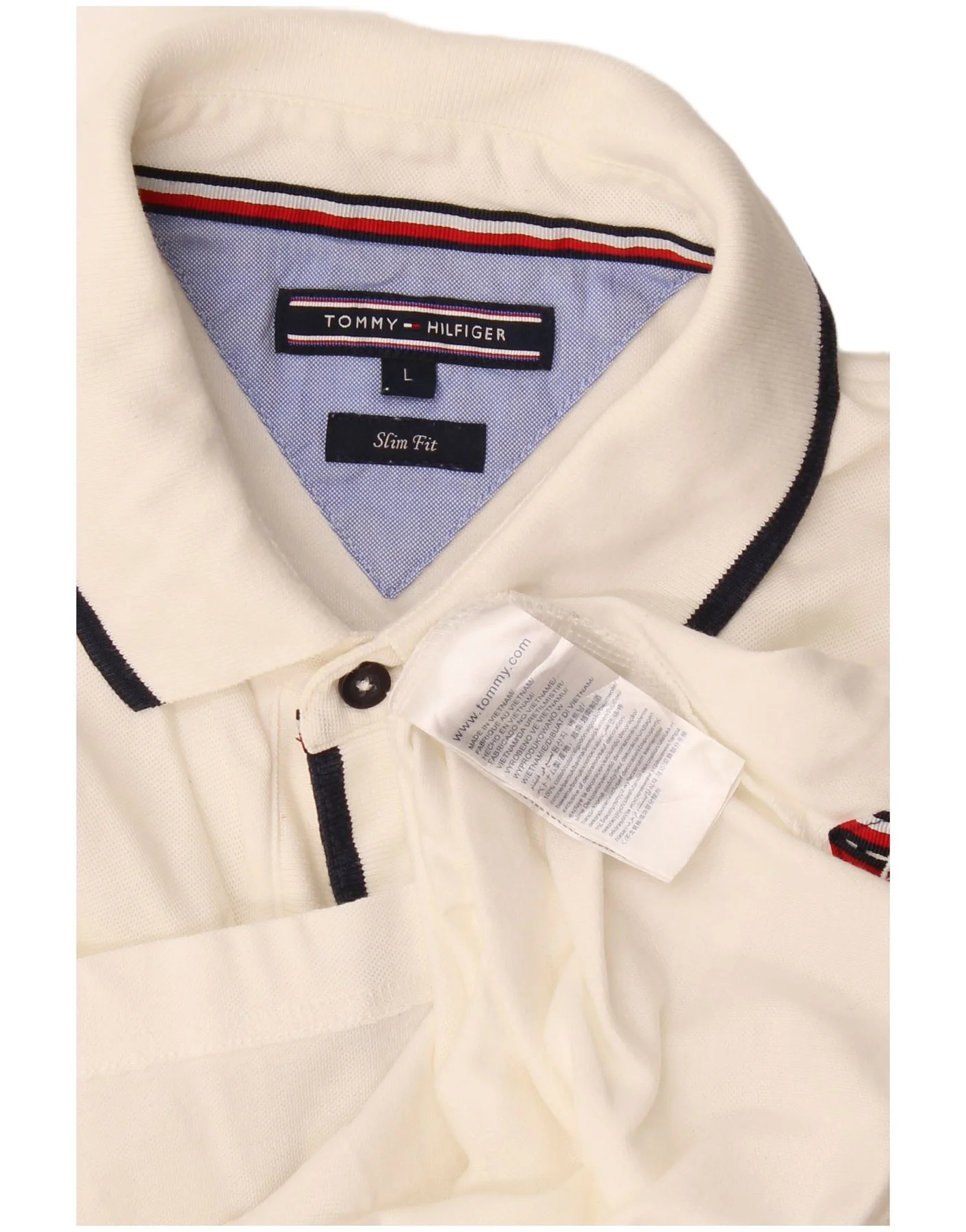 Tommy Hilfiger Mens Slim Fit Polo Shirt Large Off White Cotton - Image 4