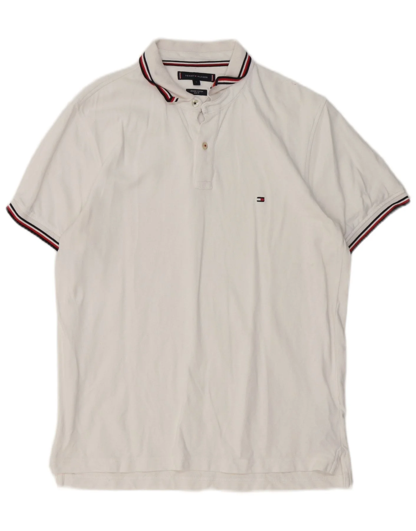 Tommy Hilfiger Mens Slim Fit Polo Shirt Large White Cotton