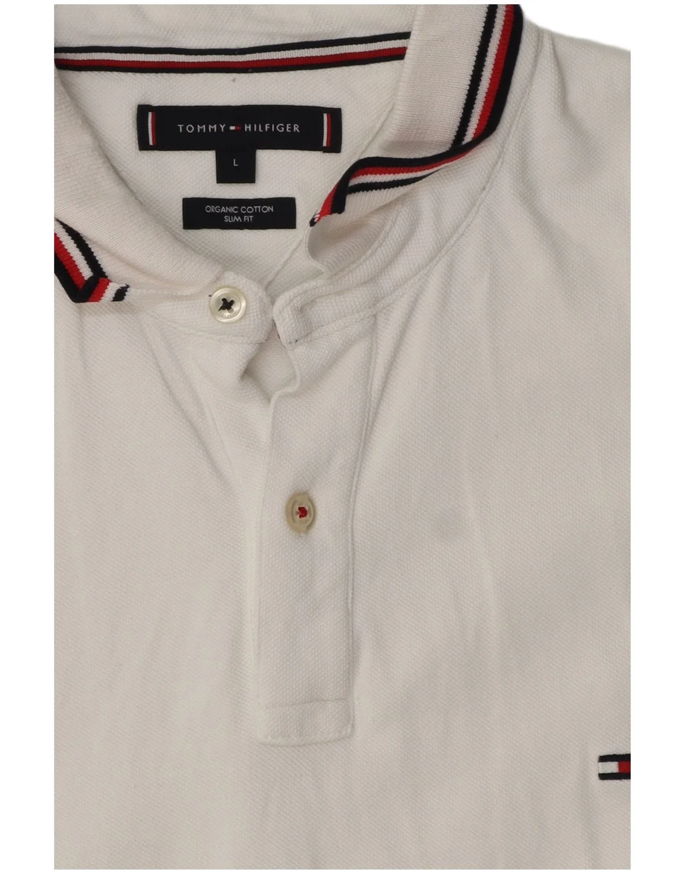 Tommy Hilfiger Mens Slim Fit Polo Shirt Large White Cotton - Image 3