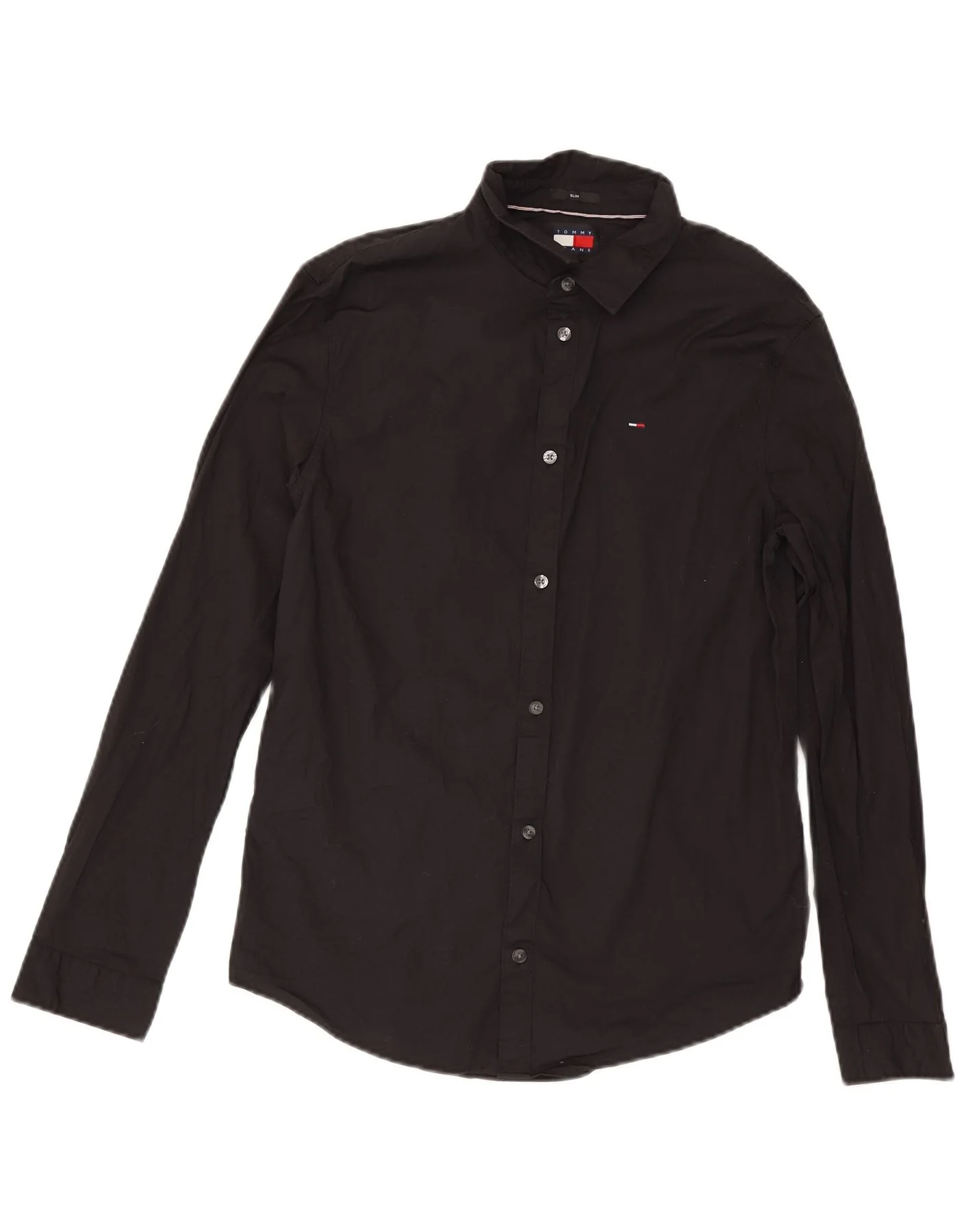 Tommy Hilfiger Mens Slim Fit Shirt Large Black Cotton