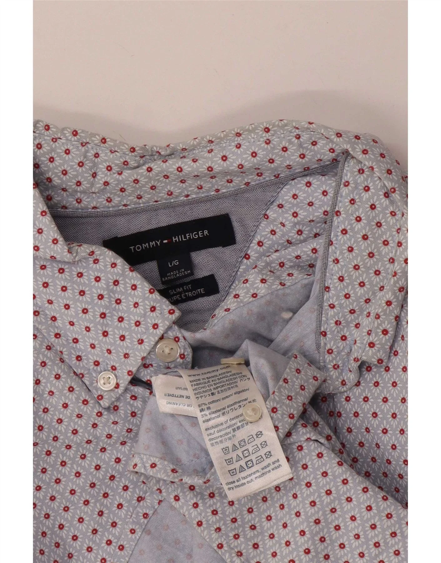 Tommy Hilfiger Mens Slim Fit Shirt Large Blue Floral Cotton - Image 3