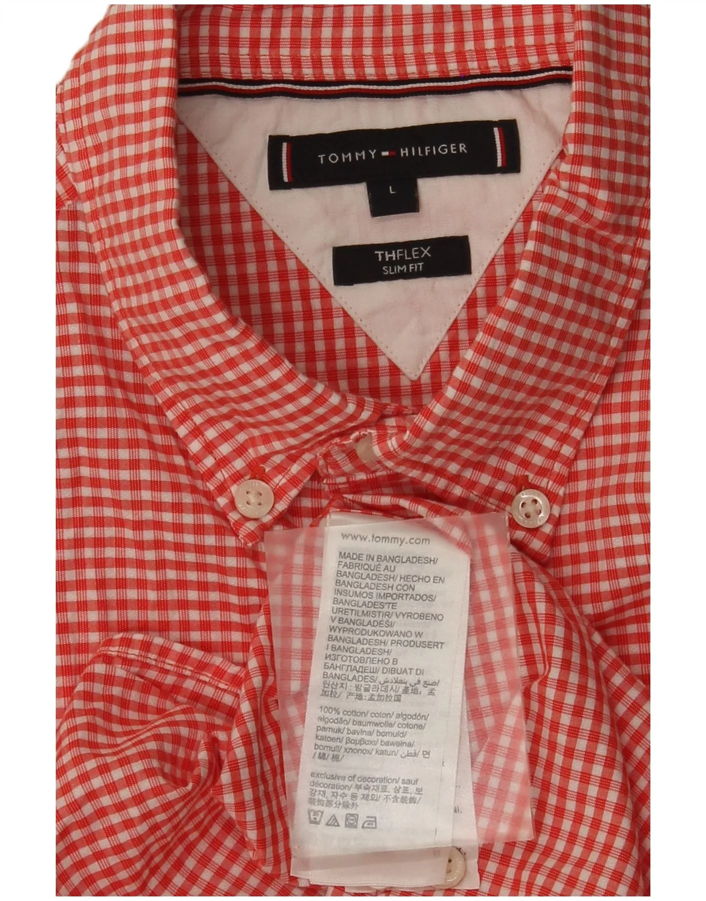 Tommy Hilfiger Mens Slim Fit Shirt Large Red Gingham Cotton - Image 3