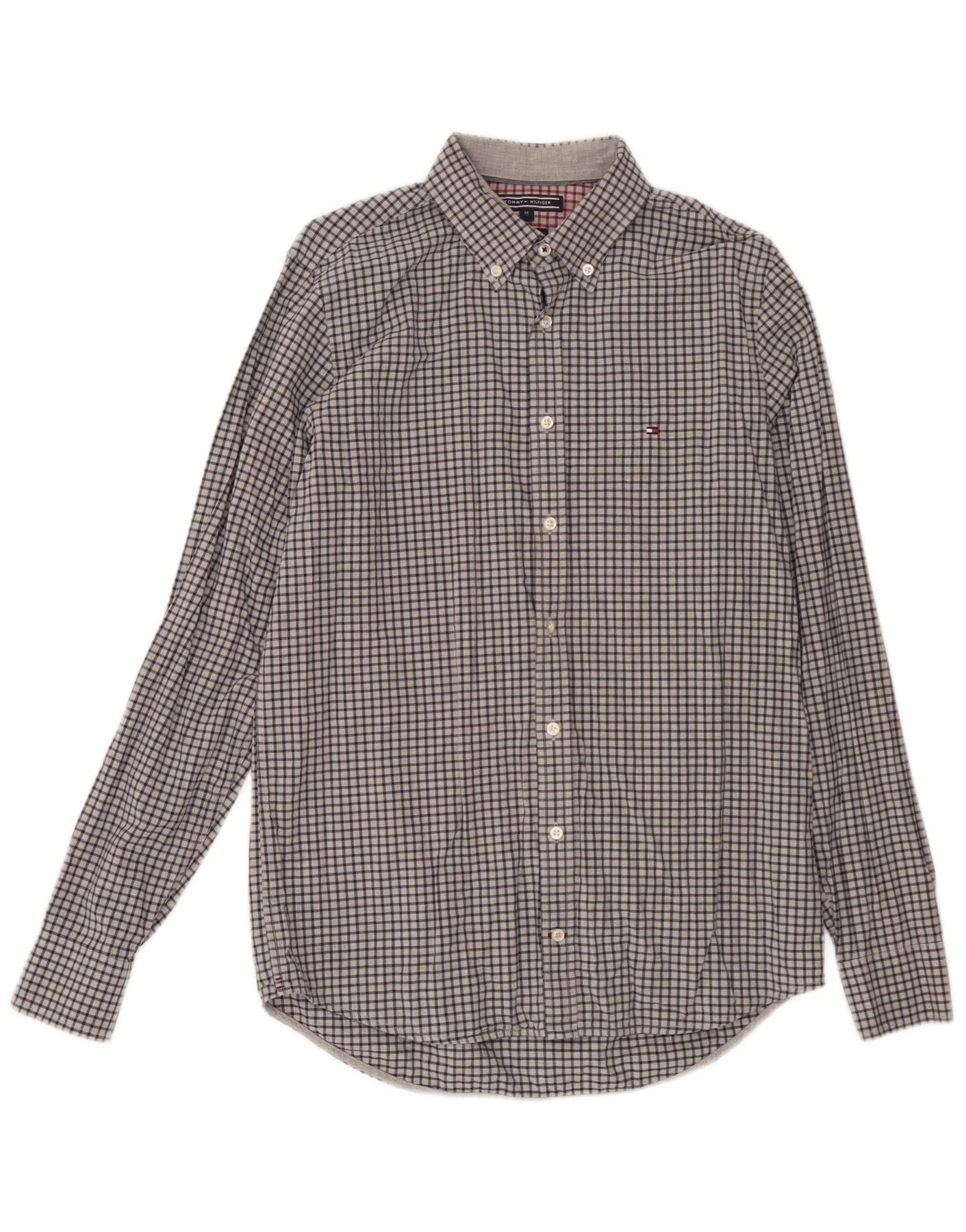 Tommy Hilfiger Mens Slim Fit Shirt Medium Grey Gingham Cotton