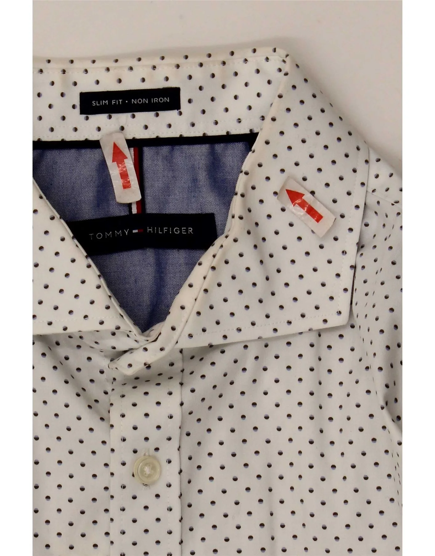 Tommy Hilfiger Mens Slim Fit Shirt Size 16 Large White Spotted - Image 5
