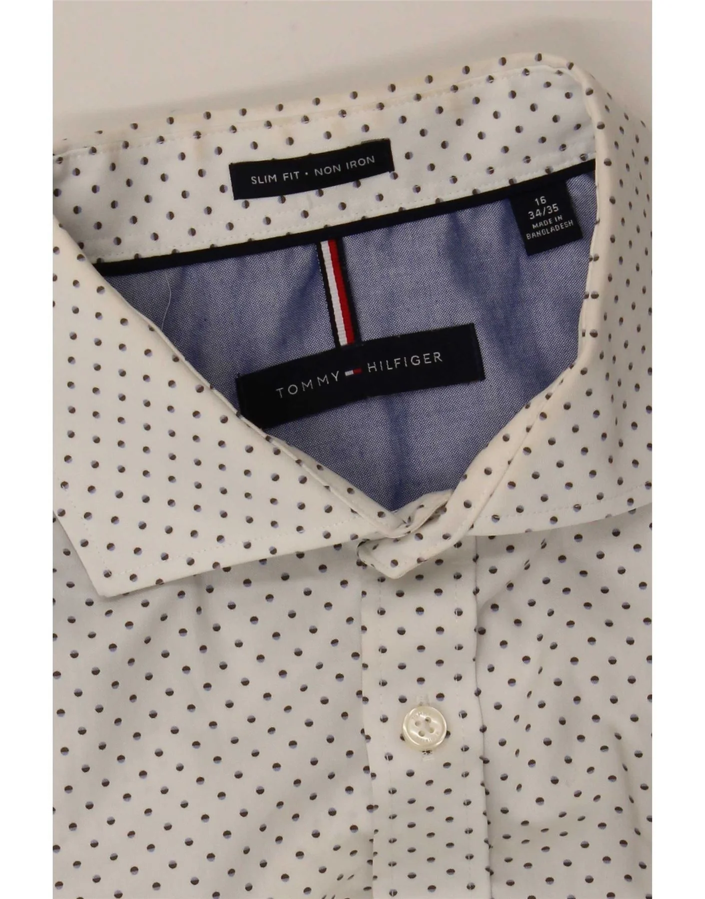 Tommy Hilfiger Mens Slim Fit Shirt Size 16 Large White Spotted - Image 6