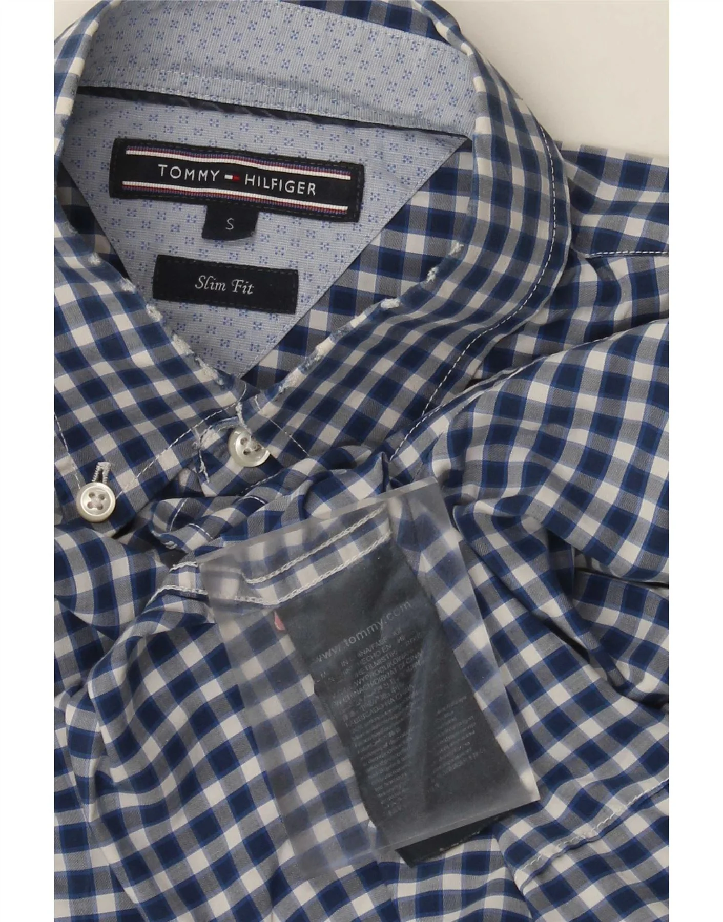 Tommy Hilfiger Mens Slim Fit Shirt Small Blue Gingham Cotton - Image 3