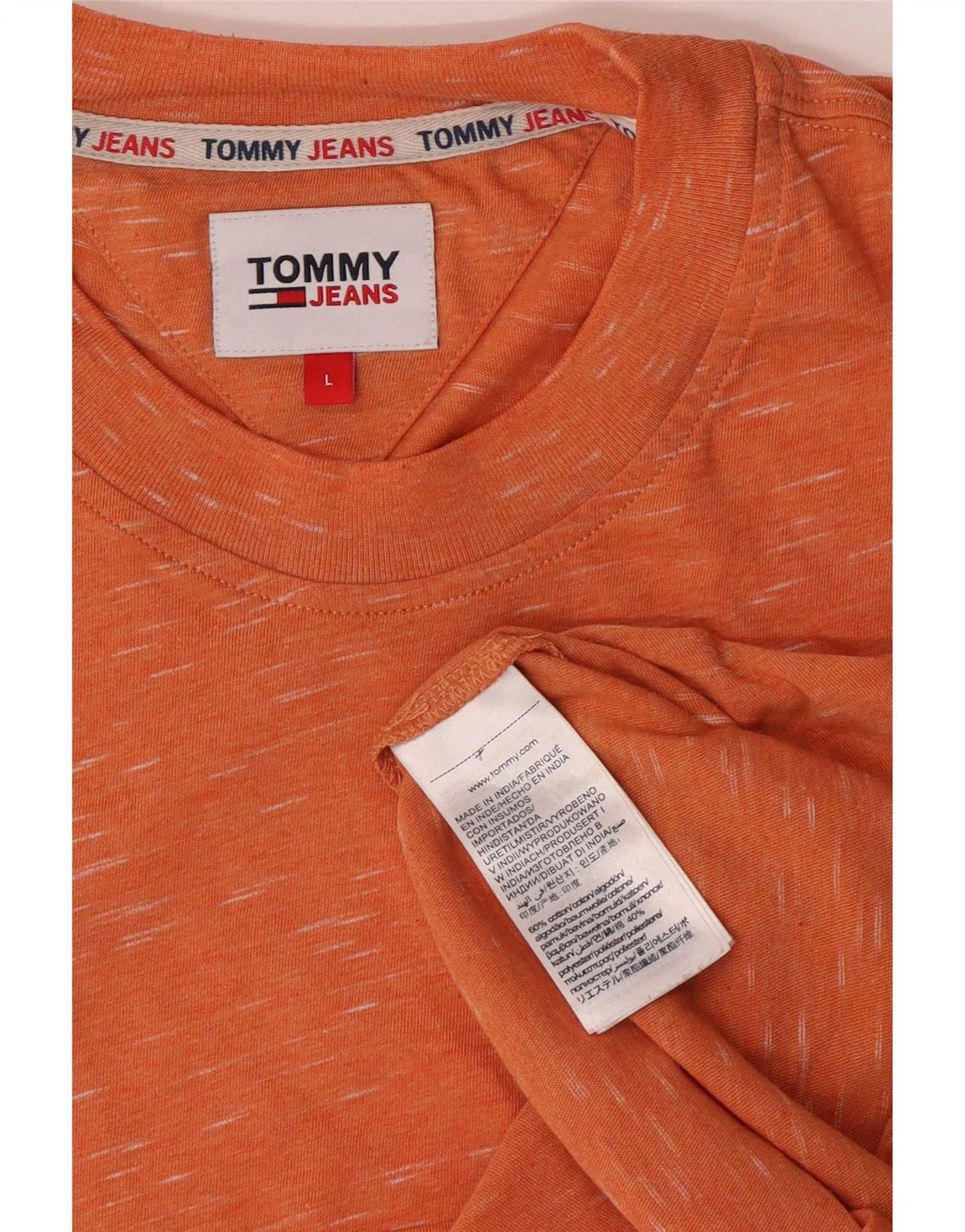 Tommy Hilfiger Mens T-Shirt Top Large Orange Flecked Cotton - Image 3