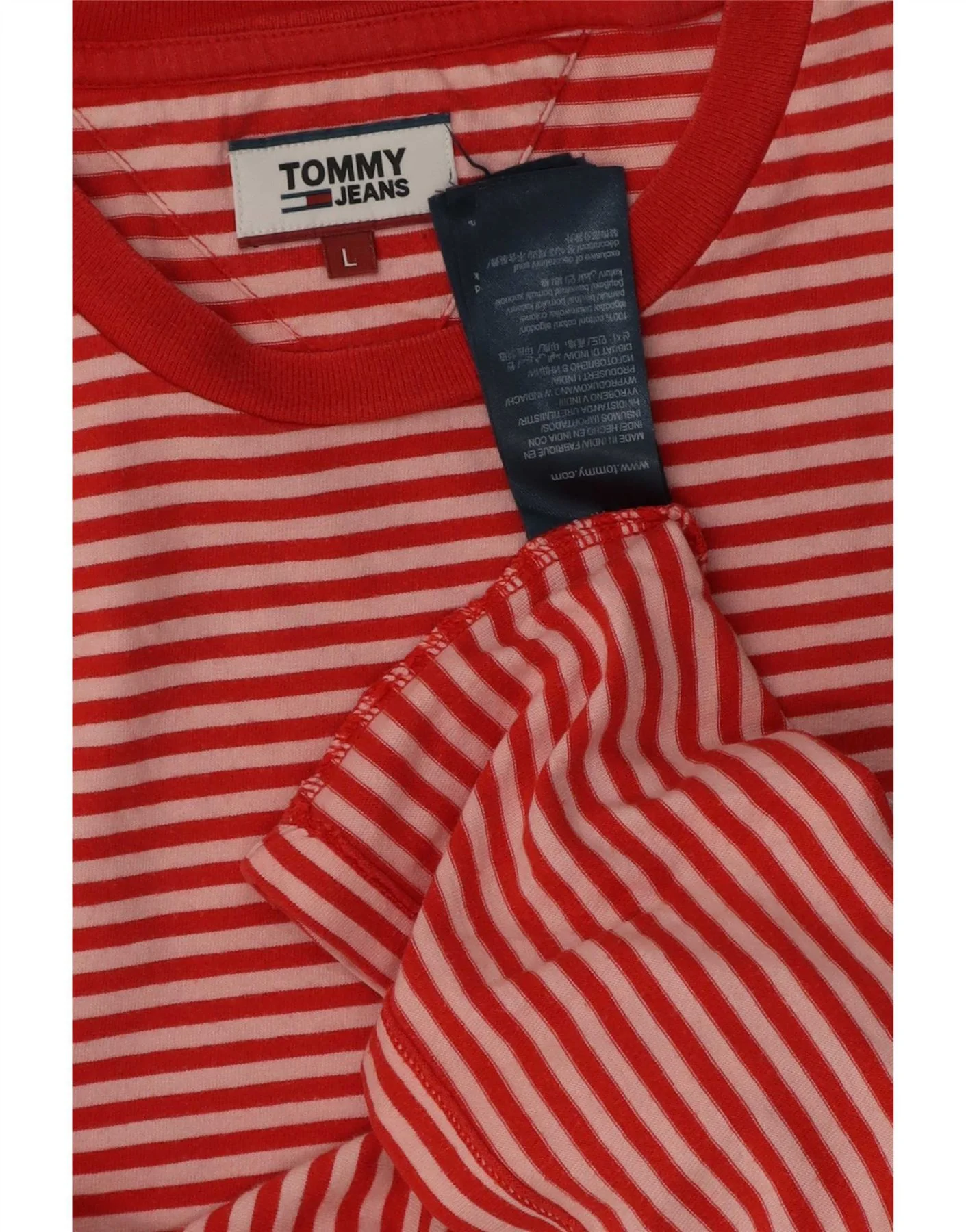 Tommy Hilfiger Mens T-Shirt Top Large Red Striped Cotton - Image 3