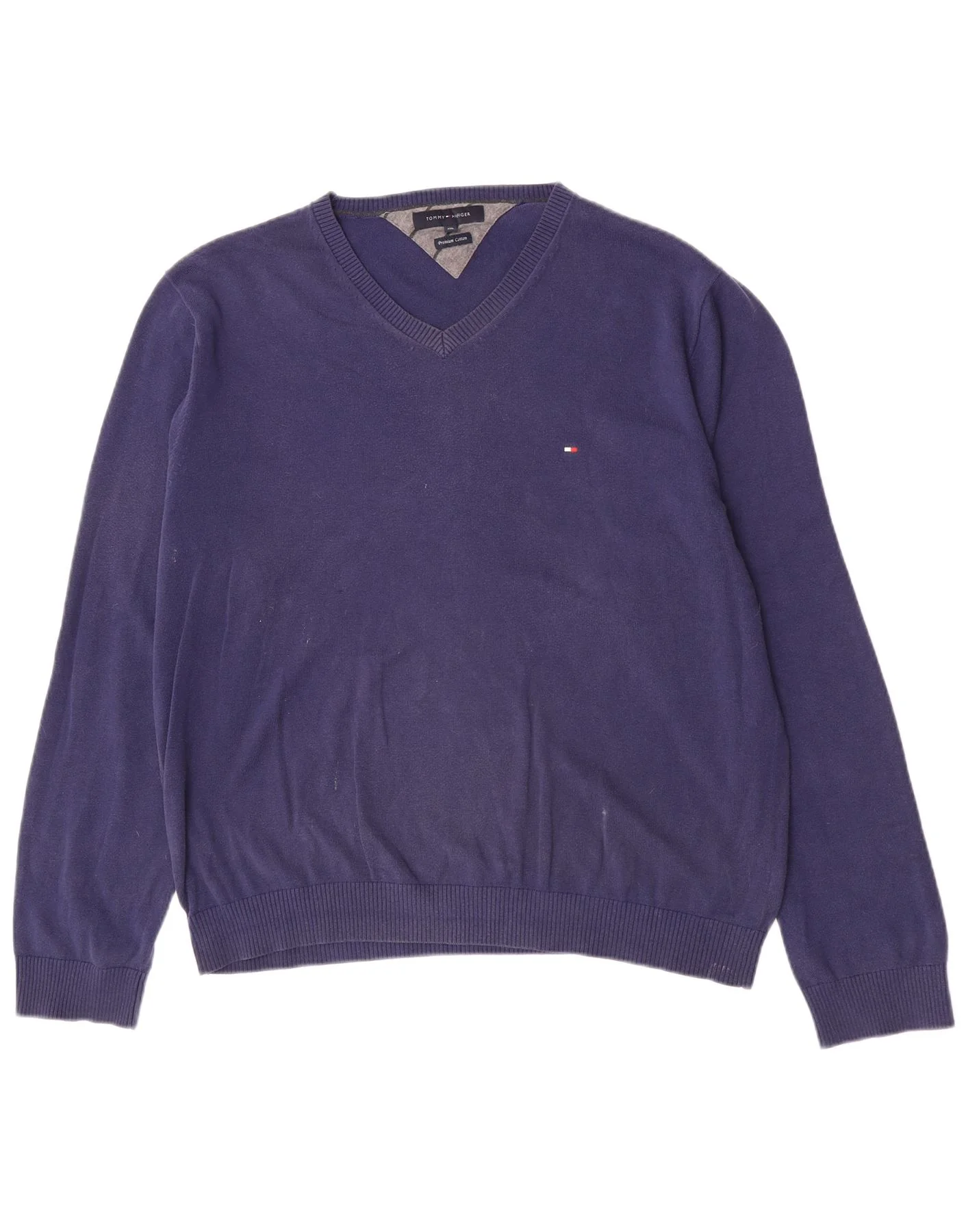 Tommy Hilfiger Mens V-Neck Jumper Sweater 2XL Navy Blue Cotton