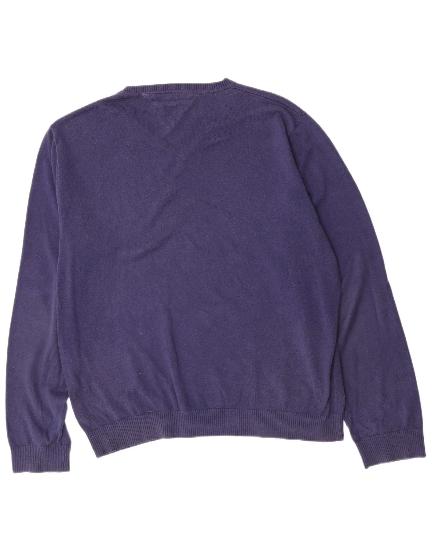 Tommy Hilfiger Mens V-Neck Jumper Sweater 2XL Navy Blue Cotton - Image 2