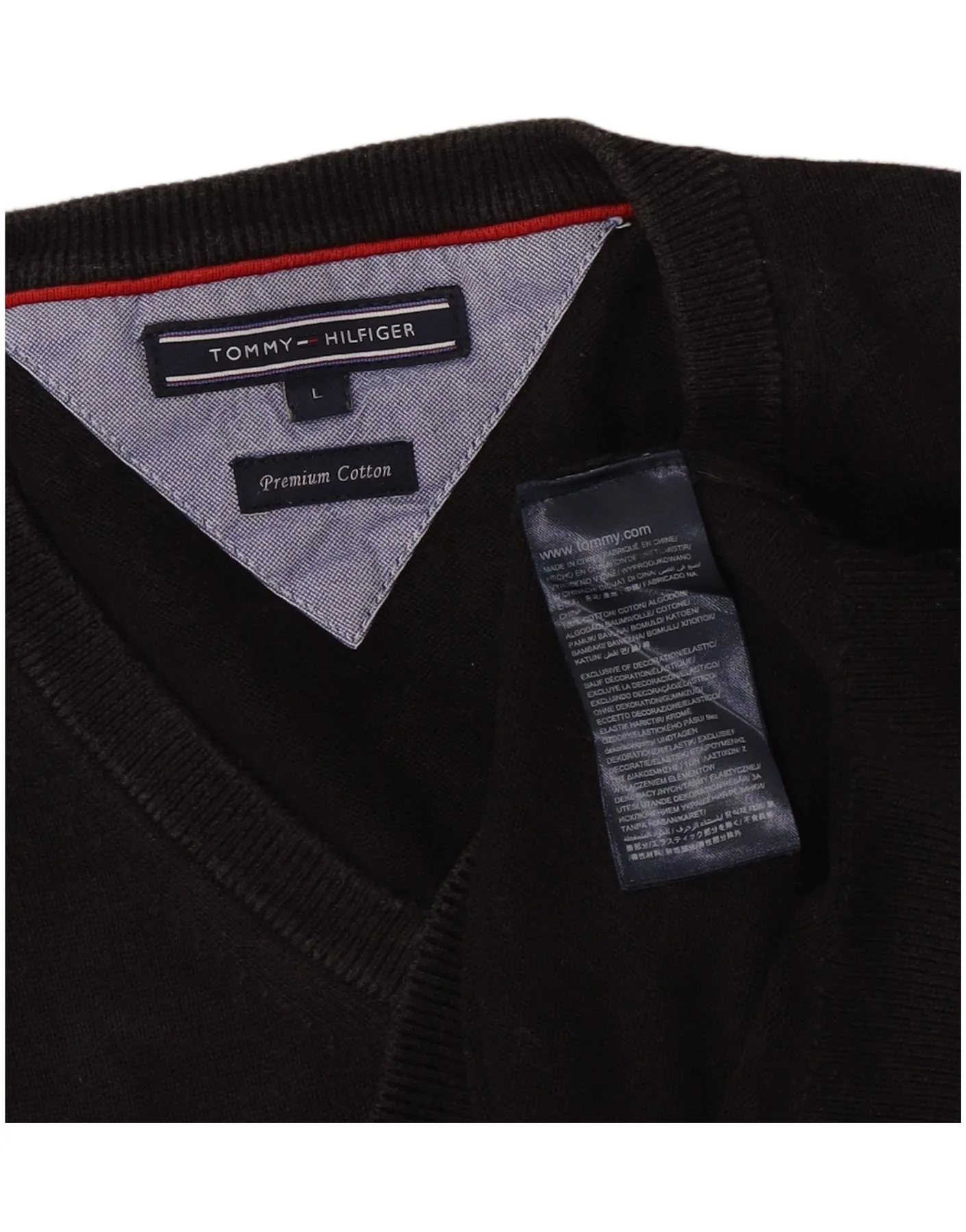 Tommy Hilfiger Mens V-Neck Jumper Sweater Large Black Cotton - Image 3