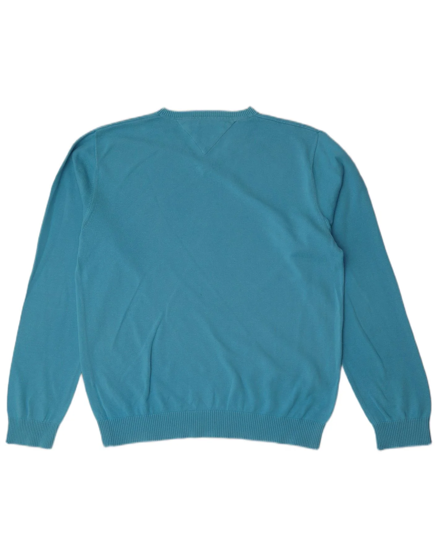 Tommy Hilfiger Mens V-Neck Jumper Sweater Large Blue Cotton - Image 2