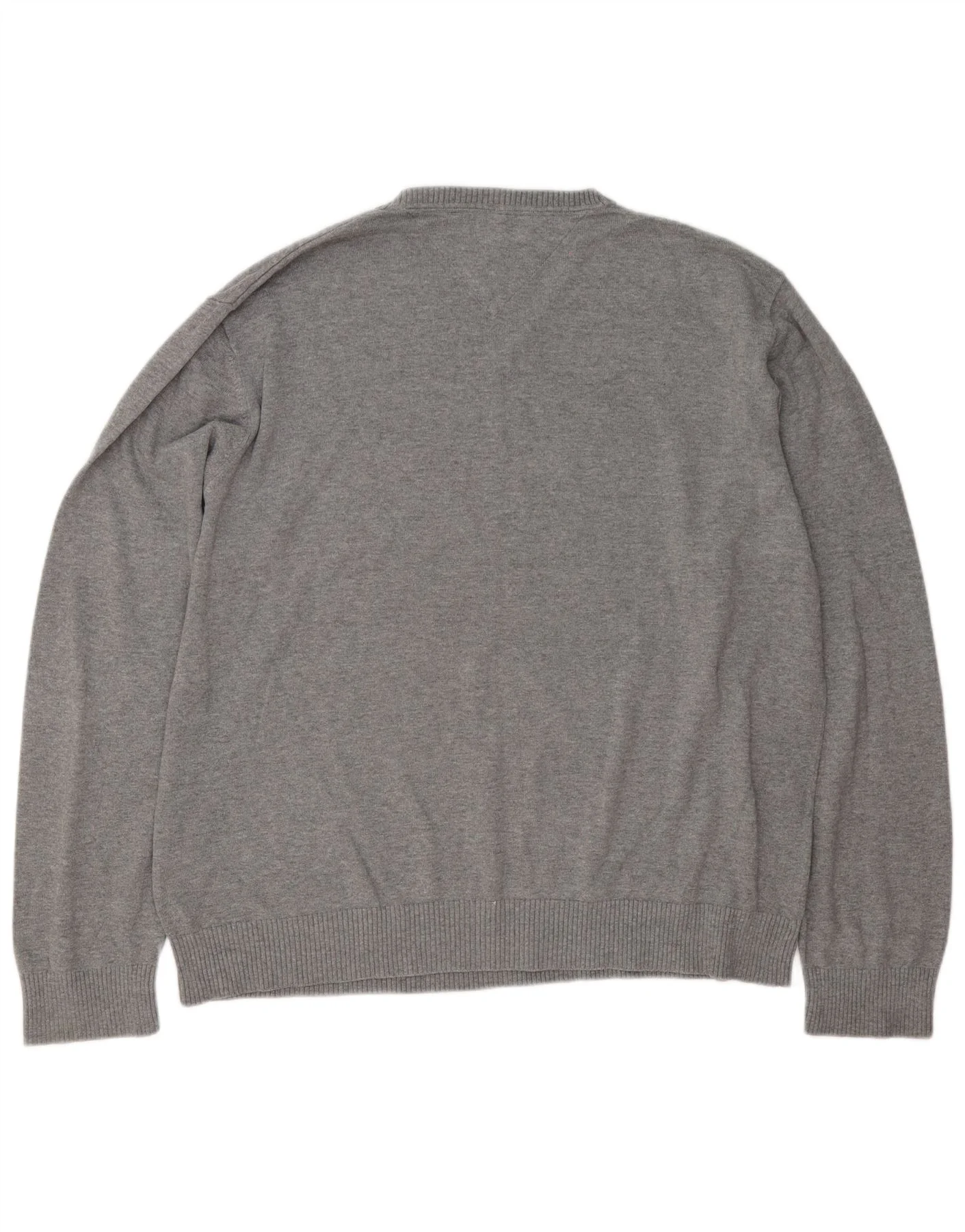Tommy Hilfiger Mens V-Neck Jumper Sweater XL Grey Cotton - Image 2