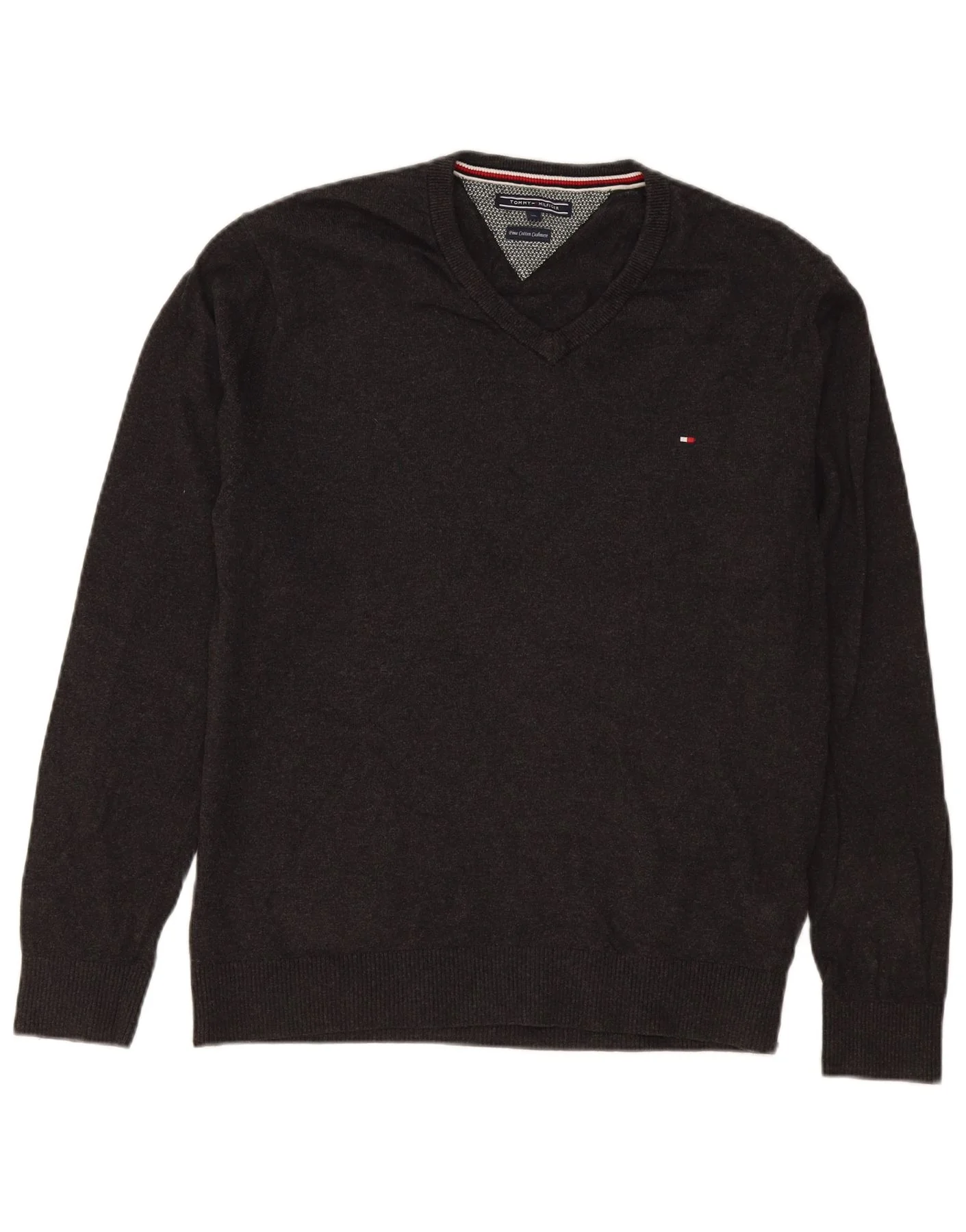 Tommy Hilfiger Mens V-Neck Jumper Sweater XL Grey Cotton