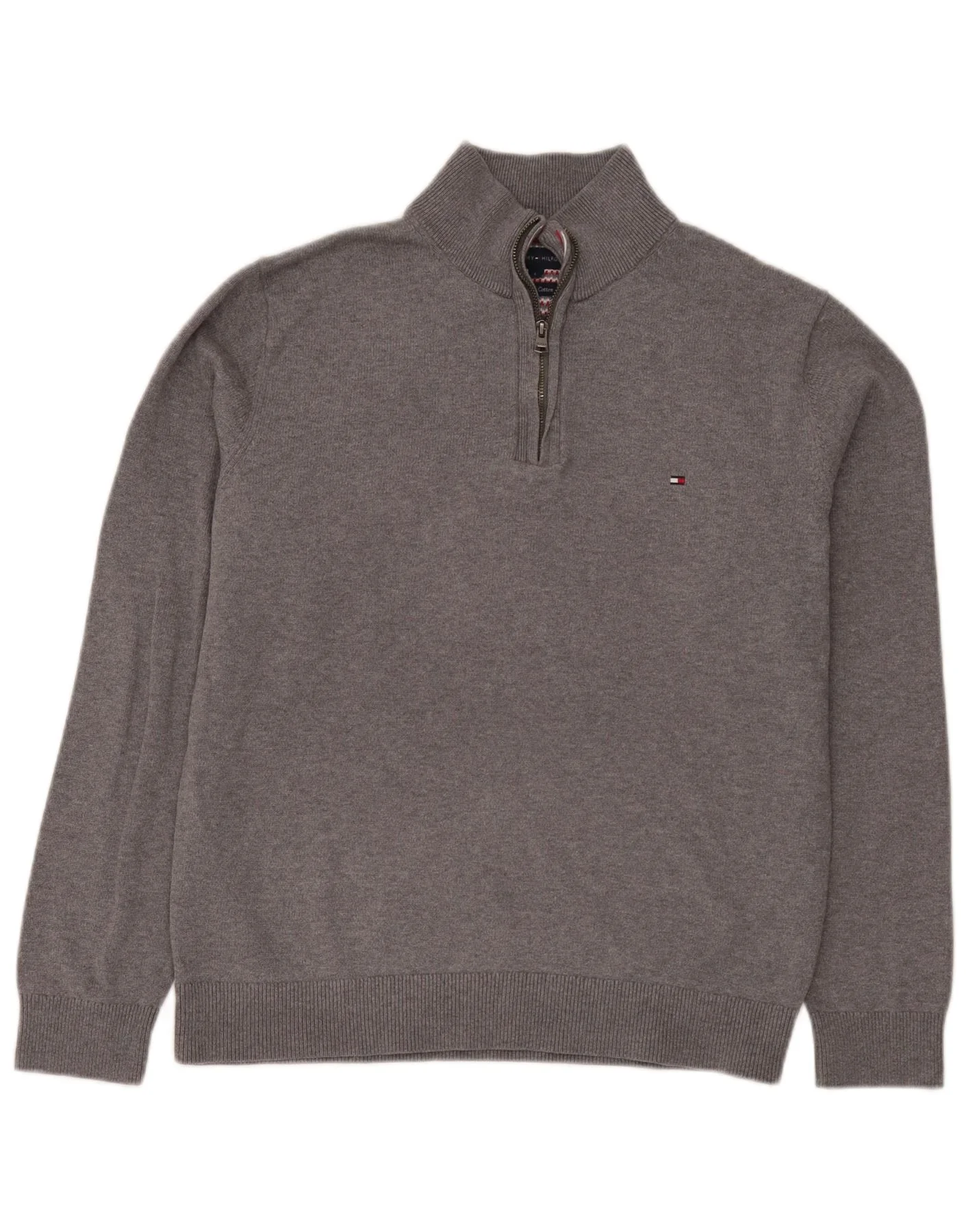 Tommy Hilfiger Mens Zip Neck Jumper Sweater Large Grey Cotton